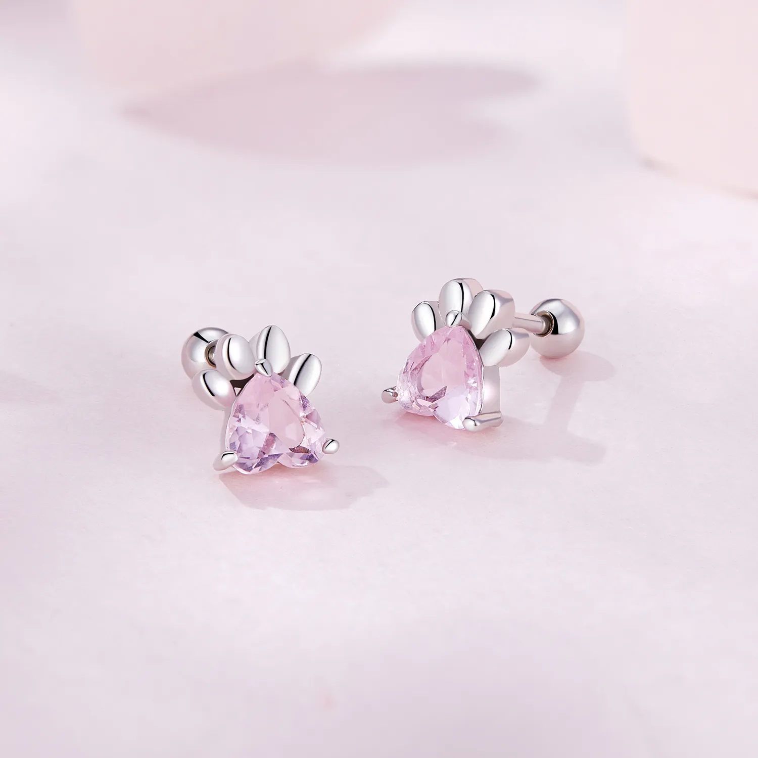 Pandora Style Pink Dog Paws Studs Earrings - SCE1574