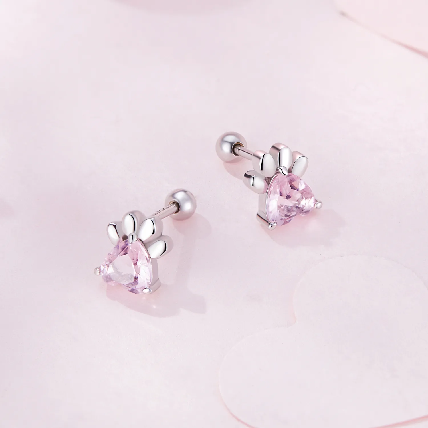 Pandora Style Pink Dog Paws Studs Earrings - SCE1574