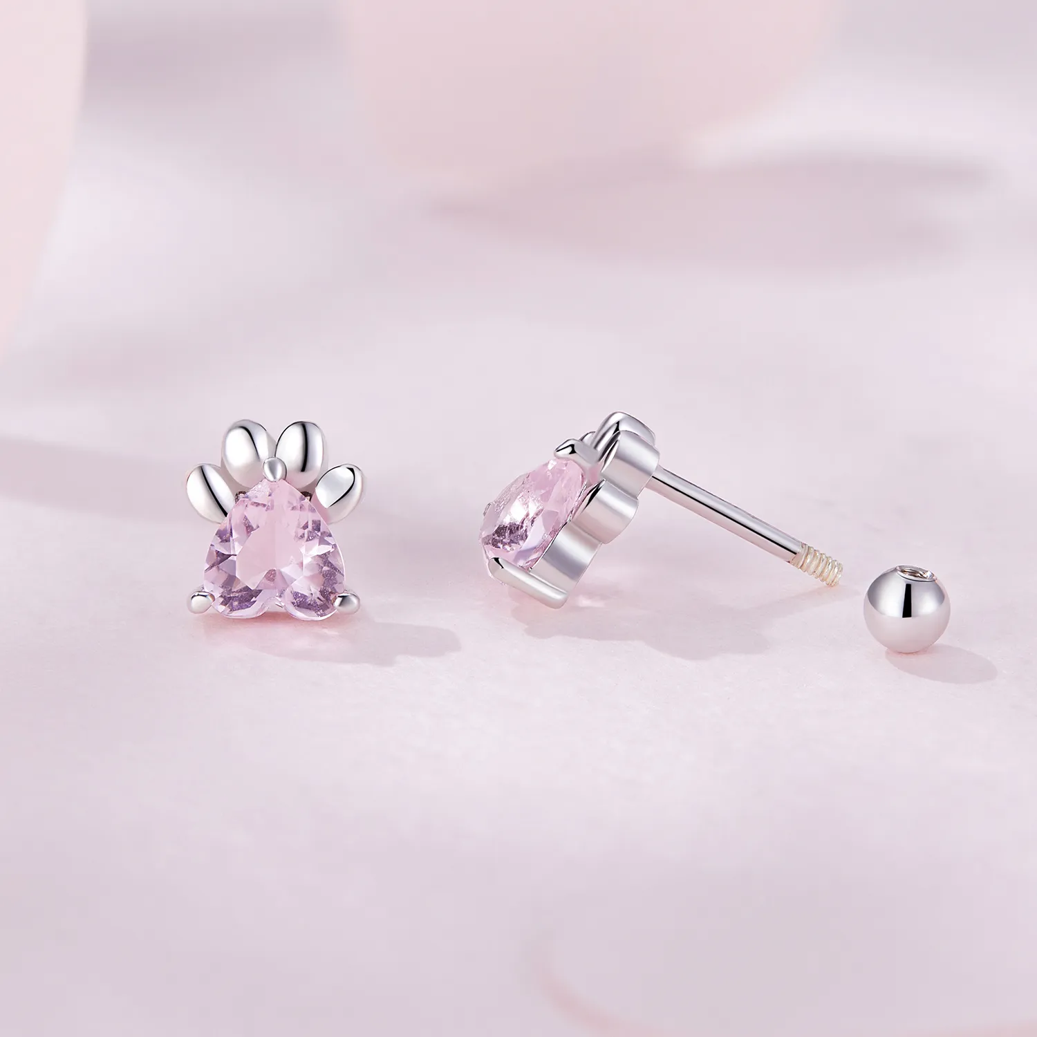 Pandora Style Pink Dog Paws Studs Earrings - SCE1574