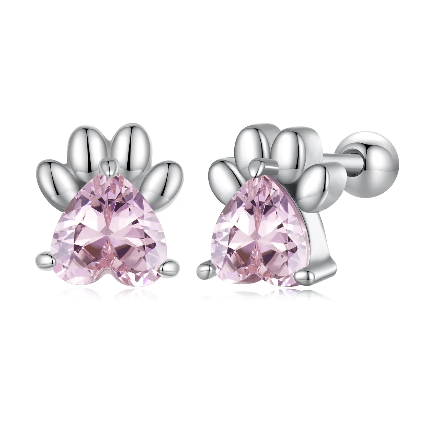 Pandora Style Pink Dog Paws Studs Earrings - SCE1574