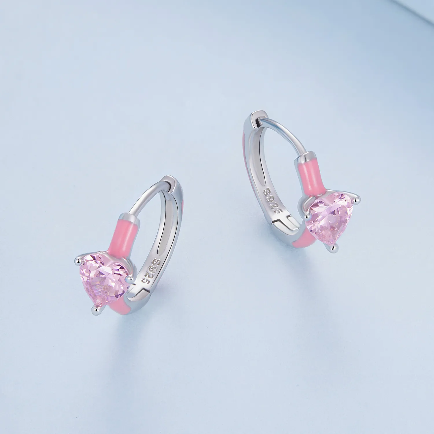 Pandora Style Pink Heart-Shaped Hoop Earrings - BSE813