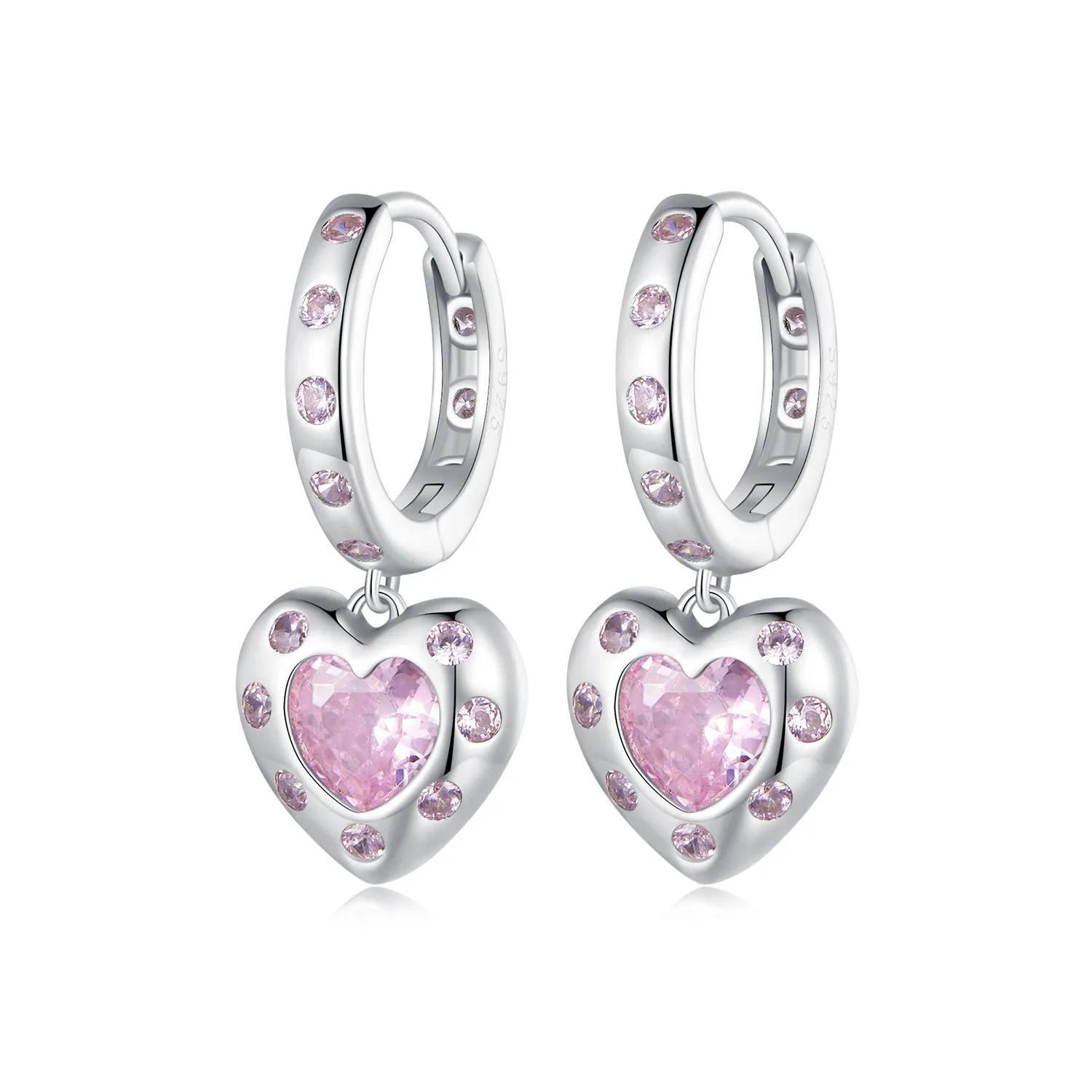 Pandora Style Pink Heart-Shaped Hoop Earrings - SCE1625