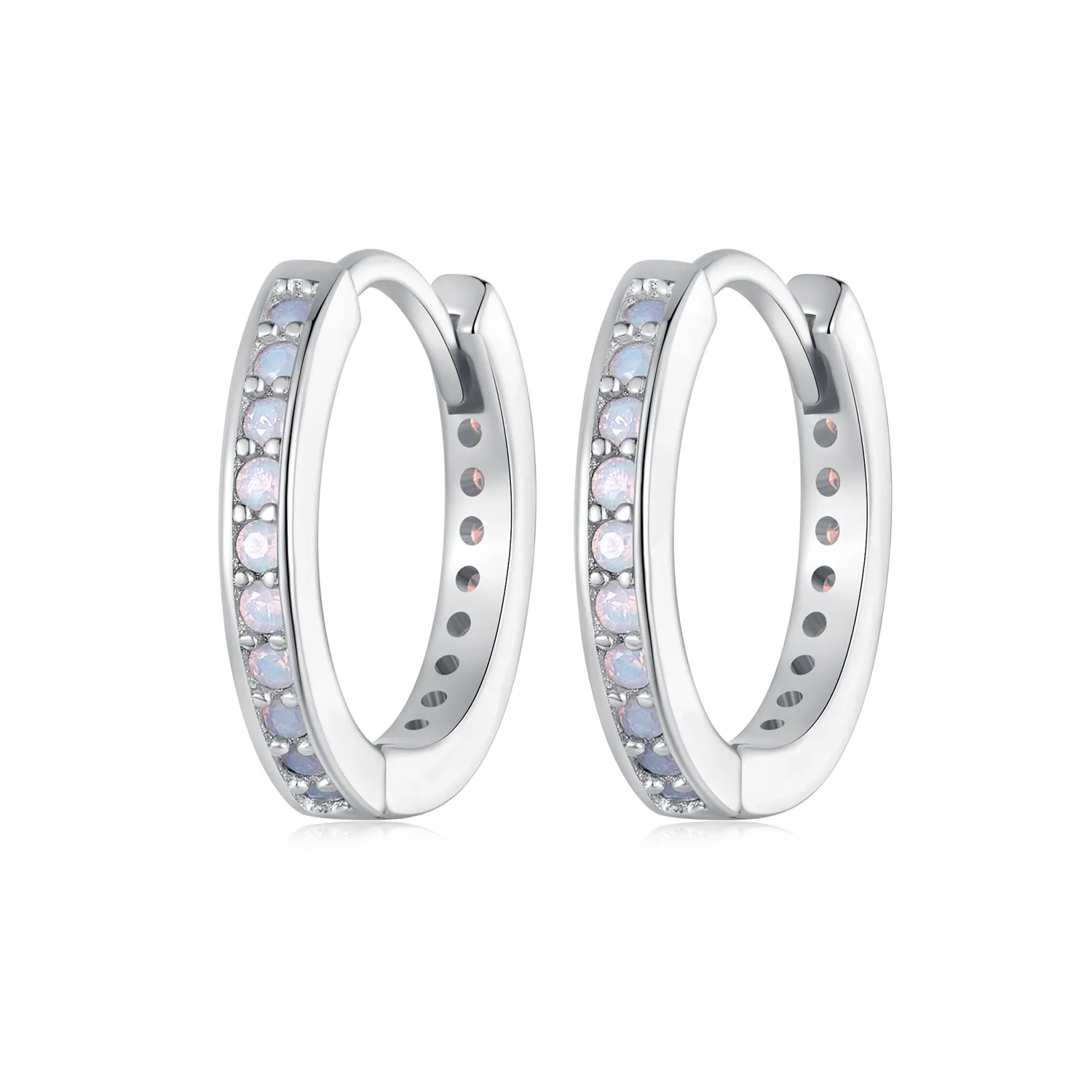 Pandora Style Pink Opal Hoop Earrings - BSE875