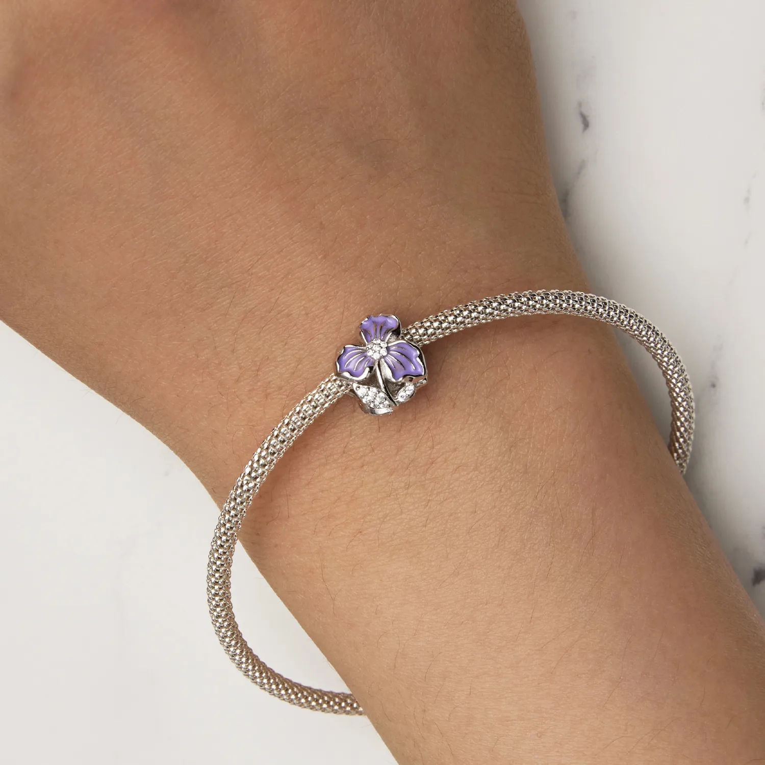 Pandora Style Purple Flower Charm - BSC890