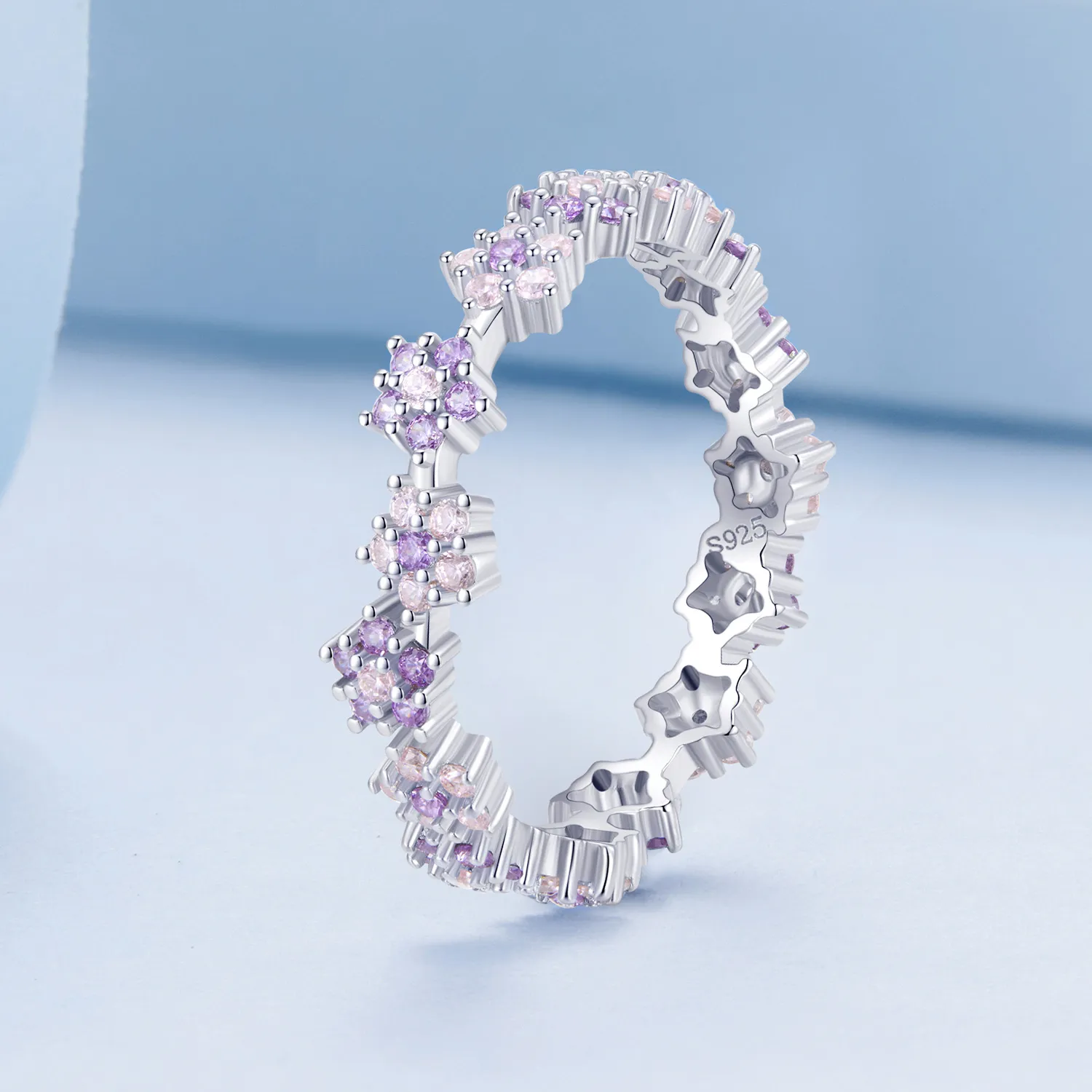 Pandora Style Purple Flower Exquisite Zircon Ring - BSR359