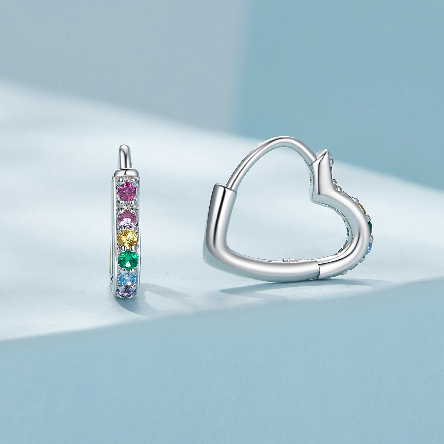 Pandora Style Rainbow Heart Hoop Earrings - SCE1626-CF