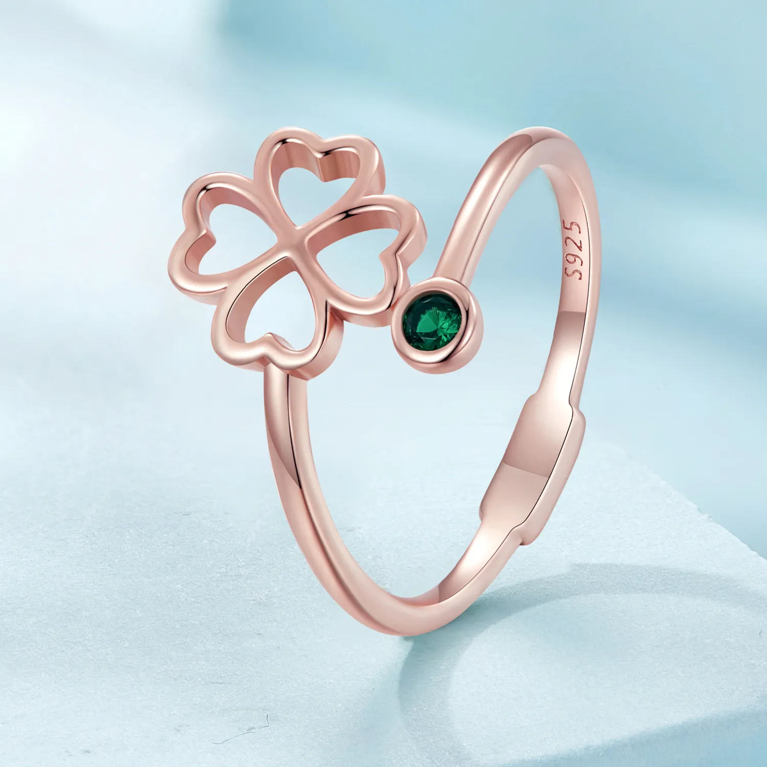 Pandora Style Rose gold four leaf clover open ring - SCR843-C