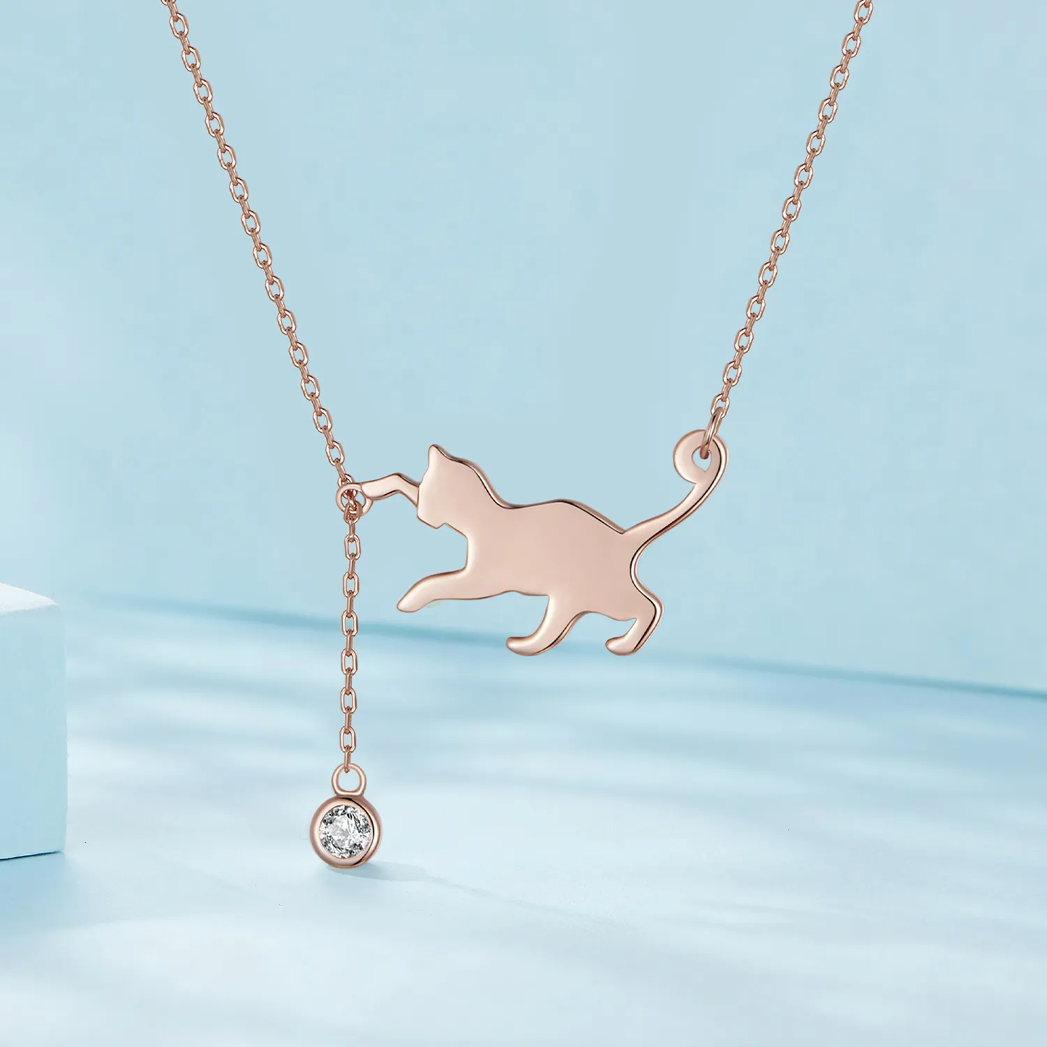 Pandora Style Rose Gold Naughty Kitten Necklace - SCN232-C