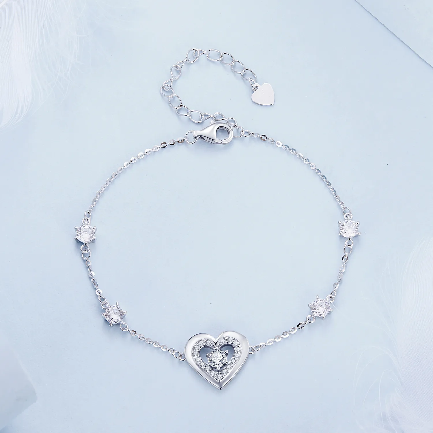 Pandora Style Shining Double Heart Chain Bracelet - BSB136