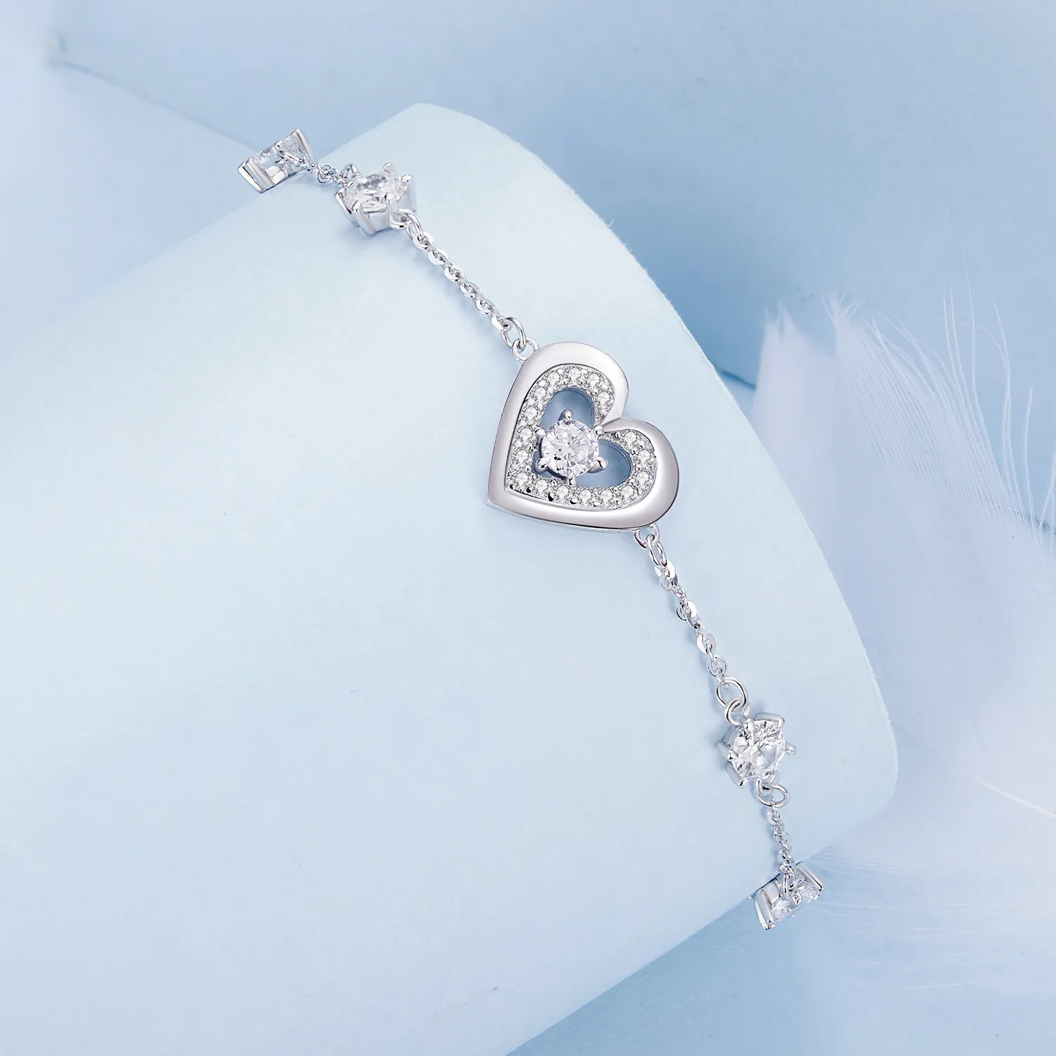 Pandora Style Shining Double Heart Chain Bracelet - BSB136