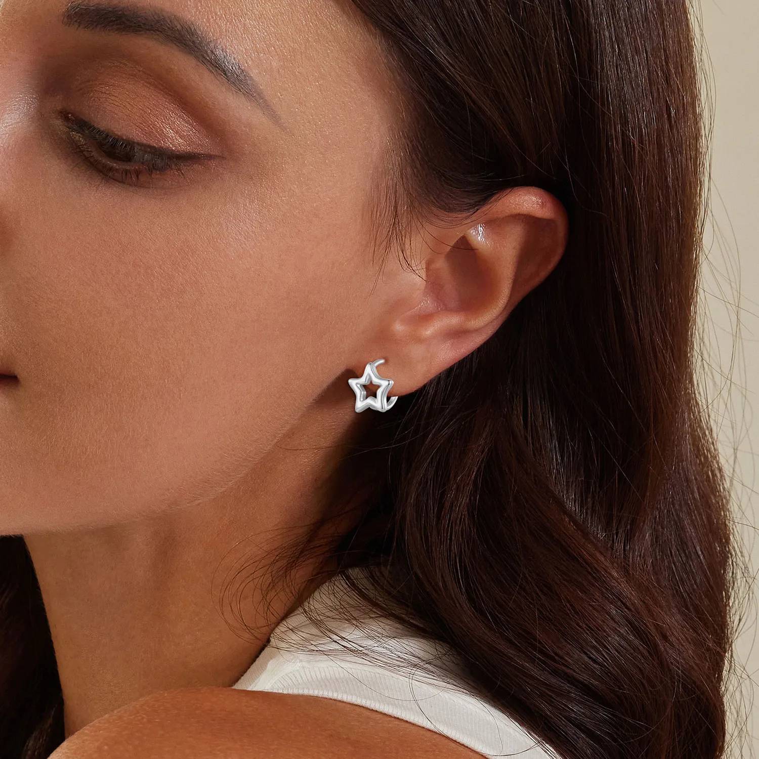 Pandora Style Star Hoop Earrings - BSE896