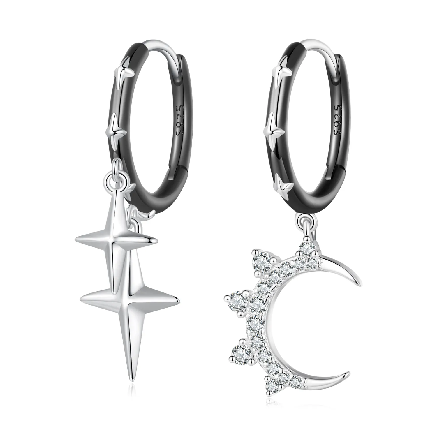 Pandora Style Stars and Moon Shine Hoop Earrings - BSE805