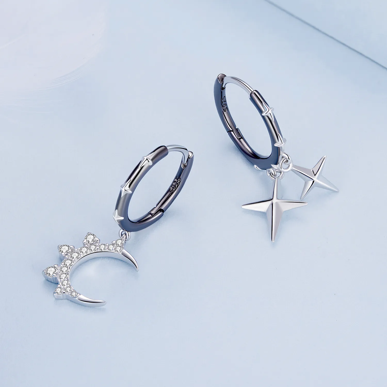 Pandora Style Stars and Moon Shine Hoop Earrings - BSE805