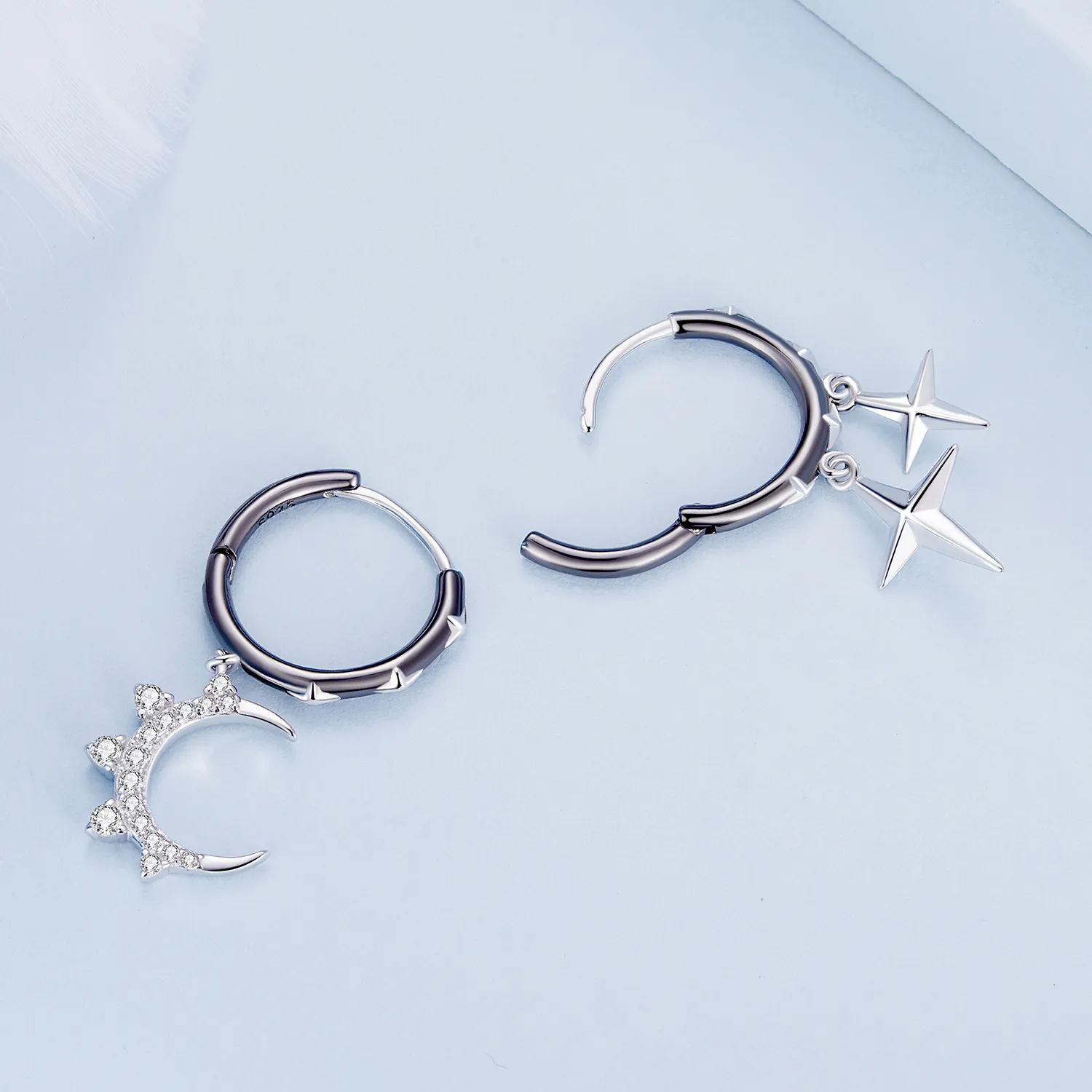 Pandora Style Stars and Moon Shine Hoop Earrings - BSE805