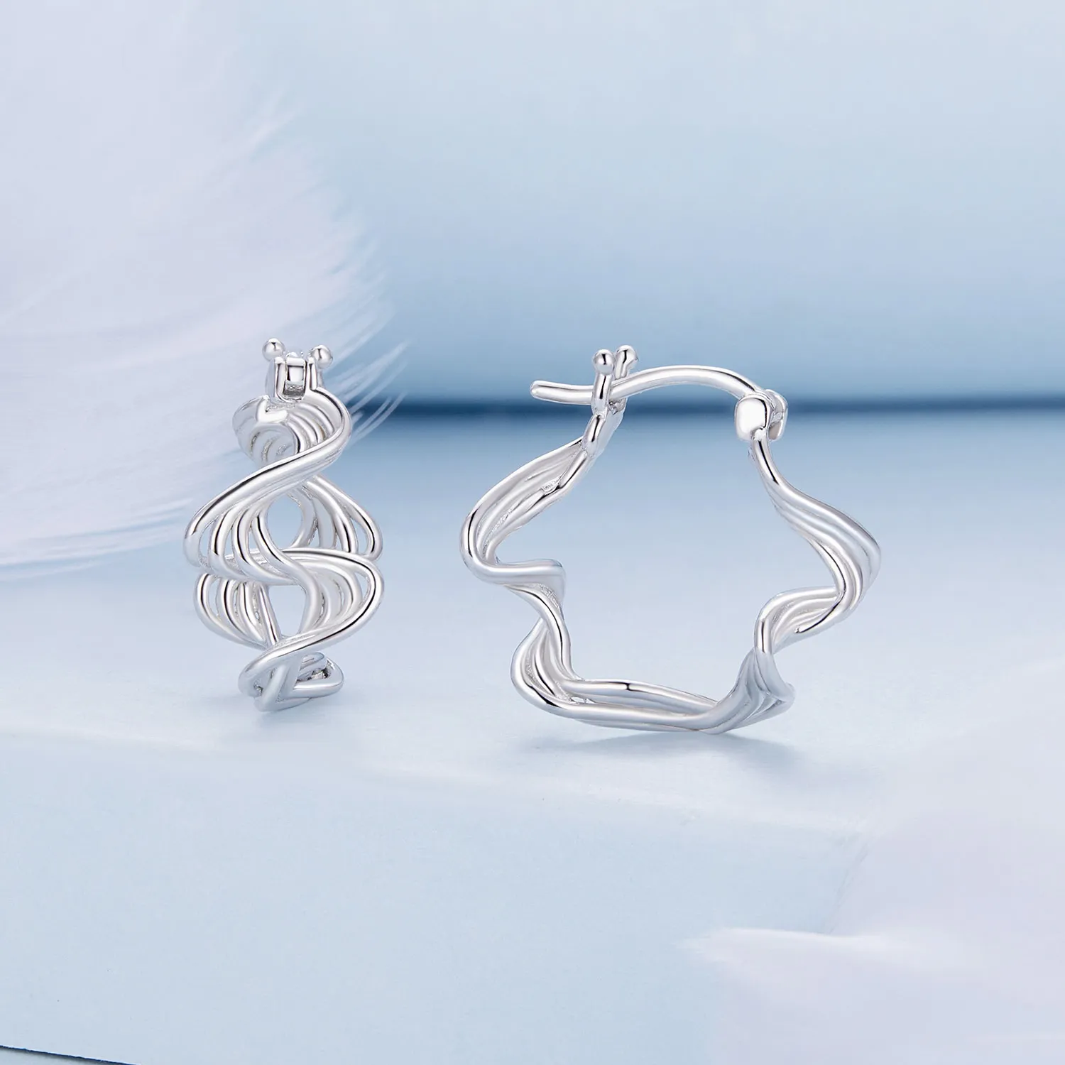 Pandora Style Wave Hoop Earrings - BSE907