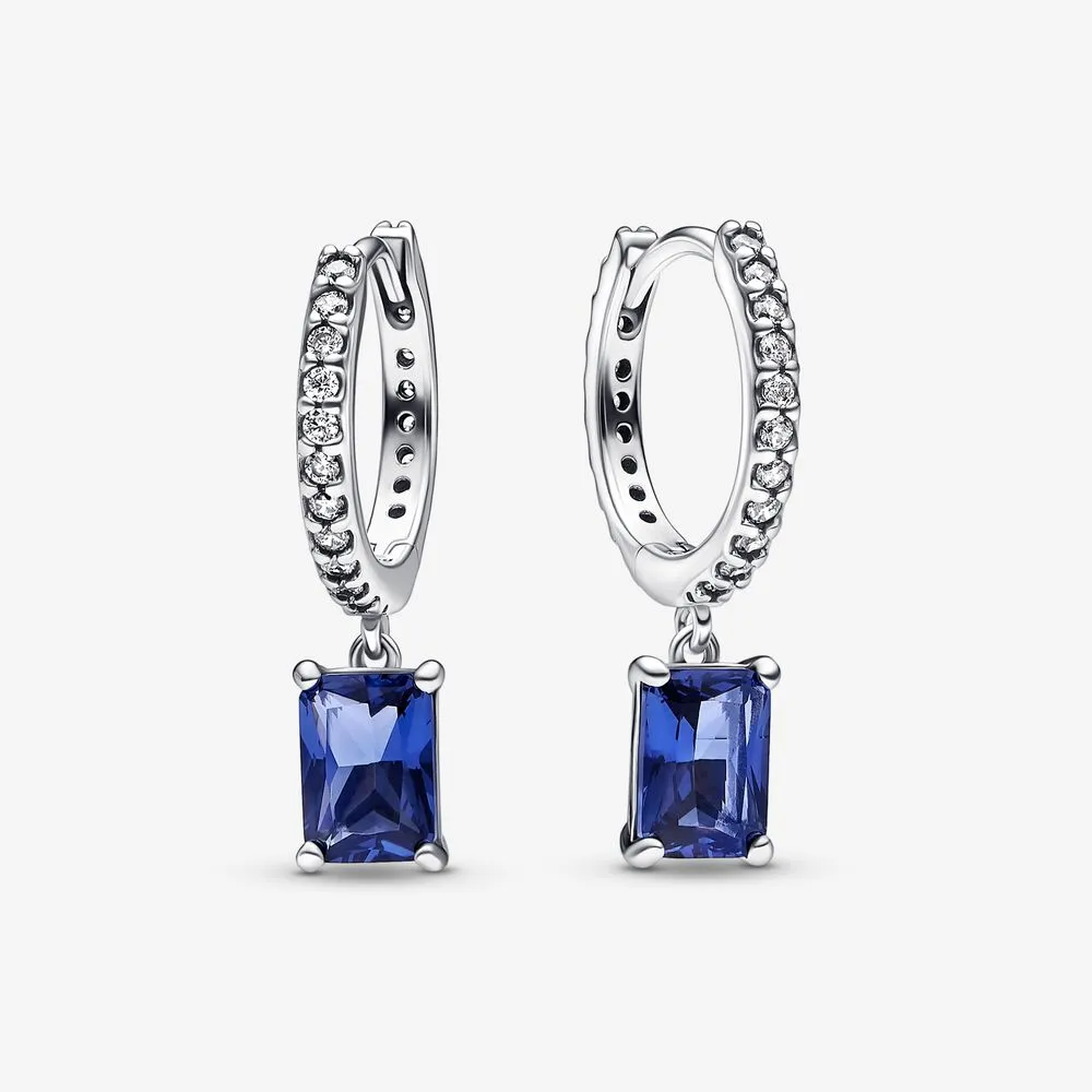 Pandora Blue Rectangular Sparkling Hoop Earrings - 292381C01