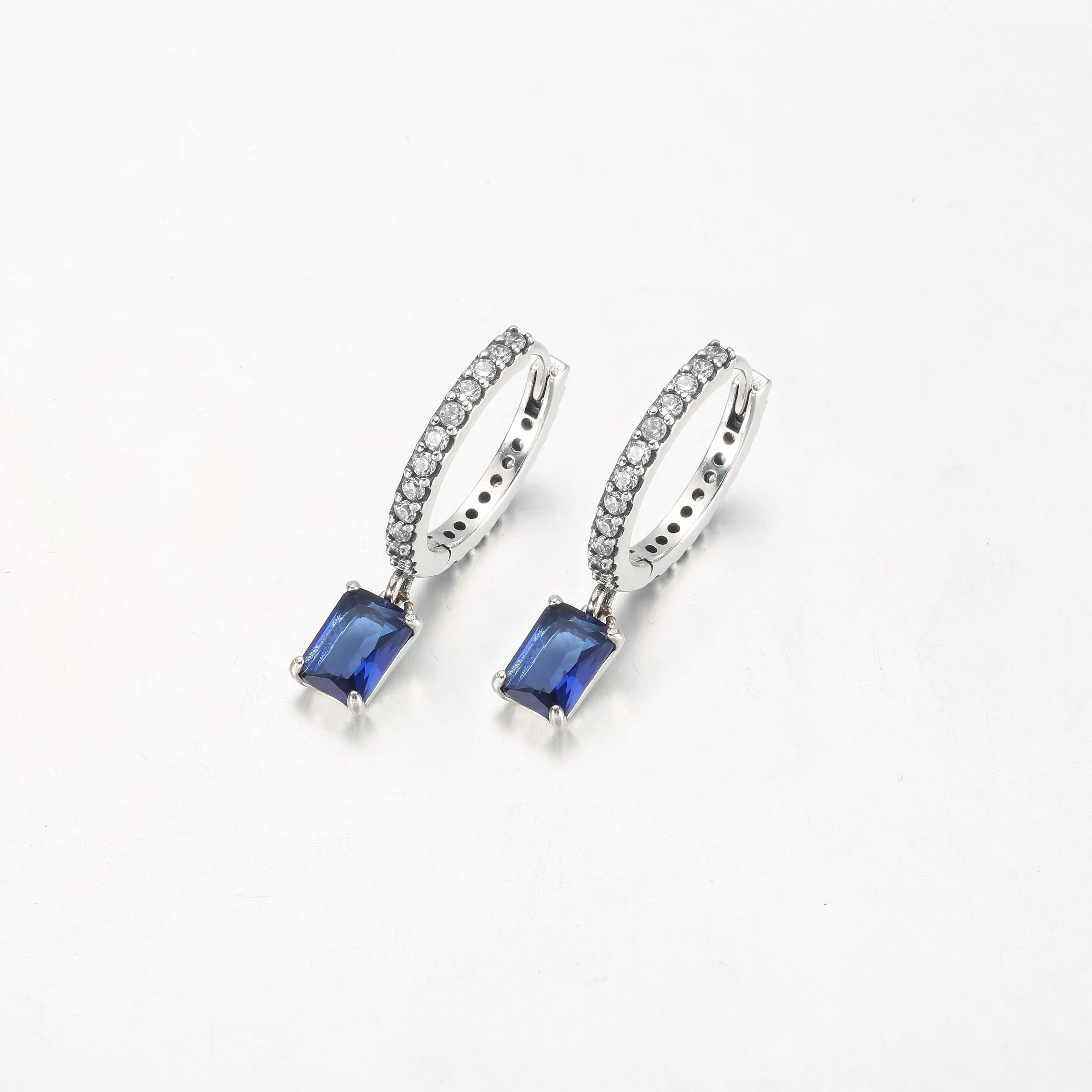 Pandora Blue Rectangular Sparkling Hoop Earrings - 292381C01