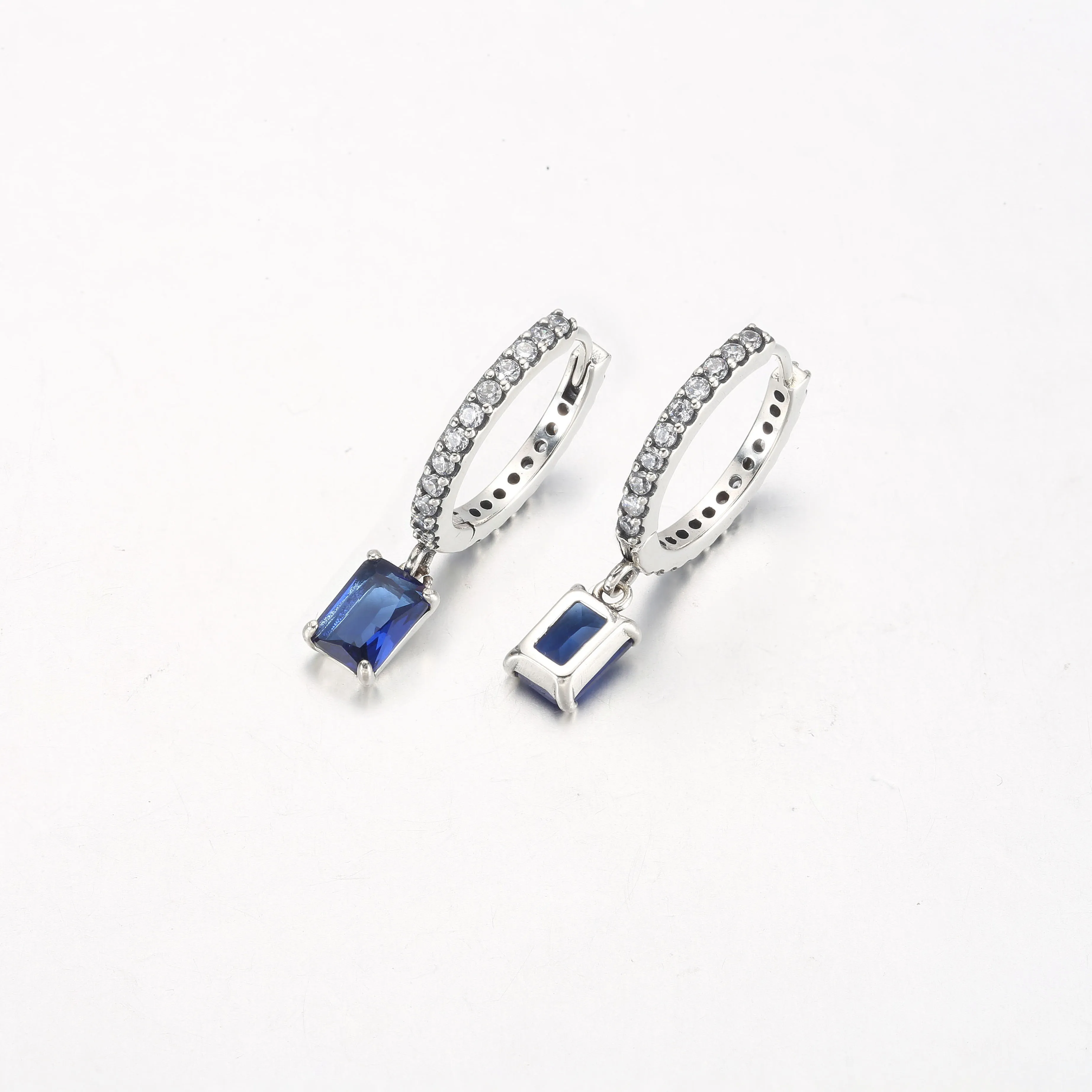 Pandora Blue Rectangular Sparkling Hoop Earrings - 292381C01