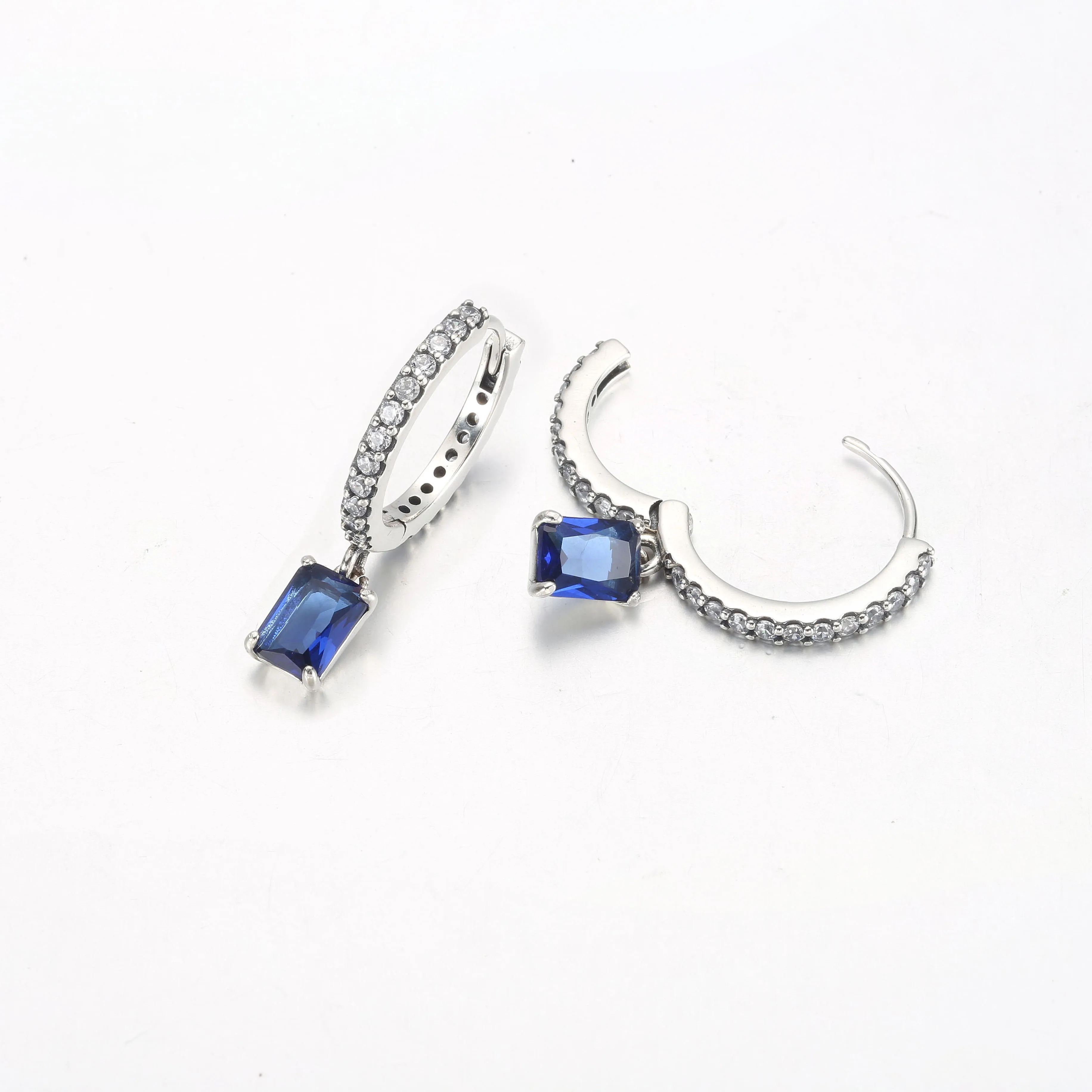 Pandora Blue Rectangular Sparkling Hoop Earrings - 292381C01