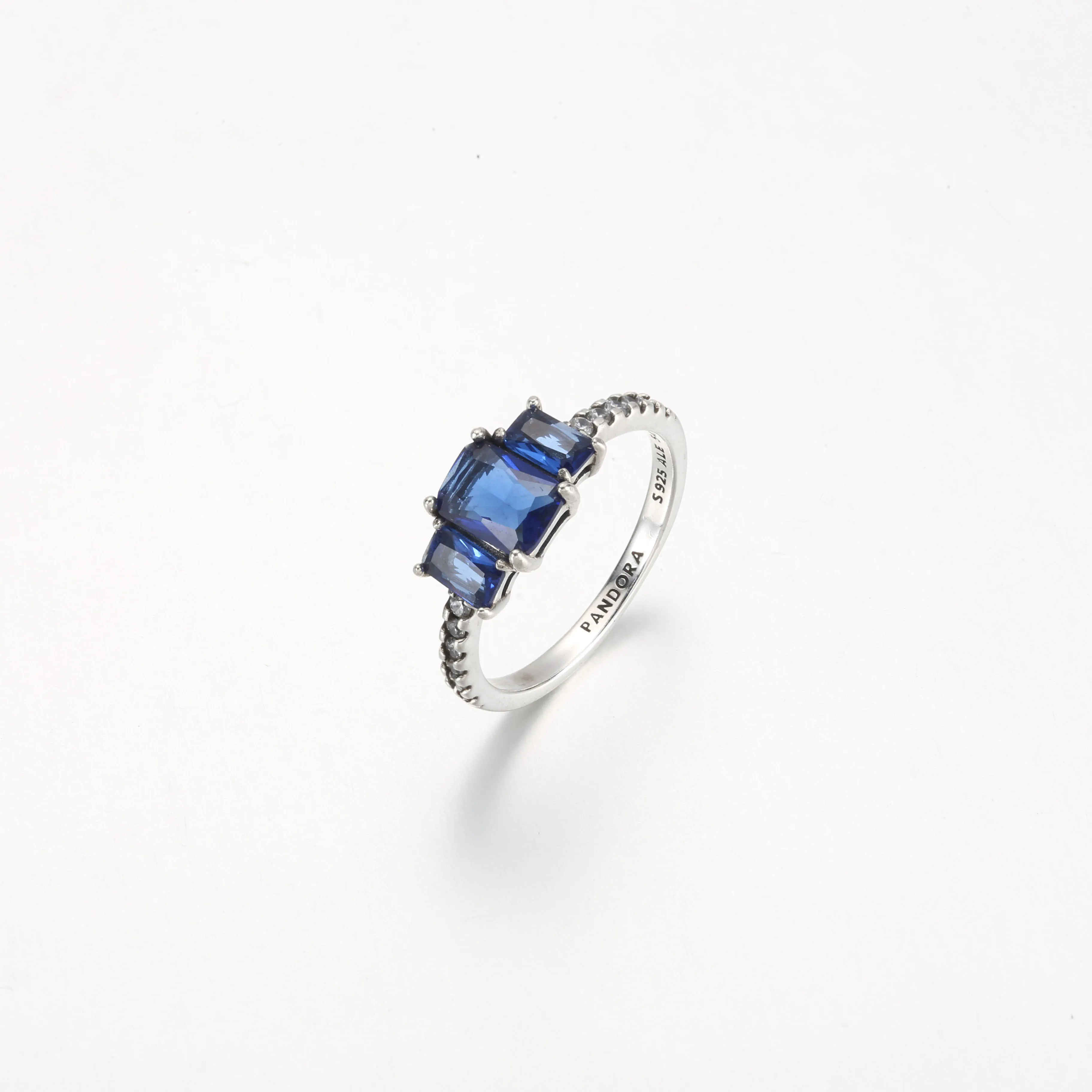 Pandora Blue Rectangular Three Stone Sparkling Ring - 192389C01