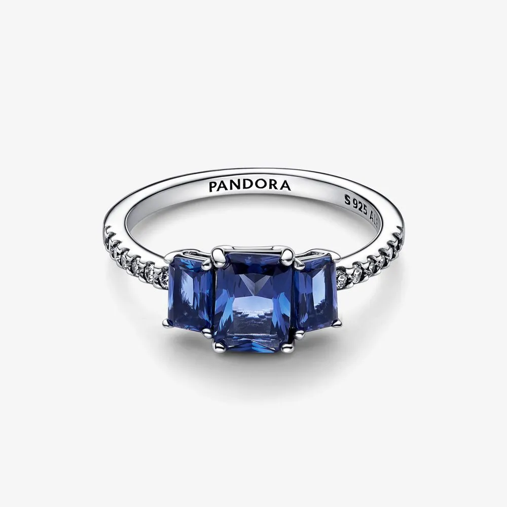 Pandora Blue Rectangular Three Stone Sparkling Ring - 192389C01