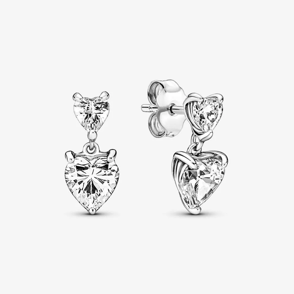 pandora double heart sparkling stud earrings 291199c01