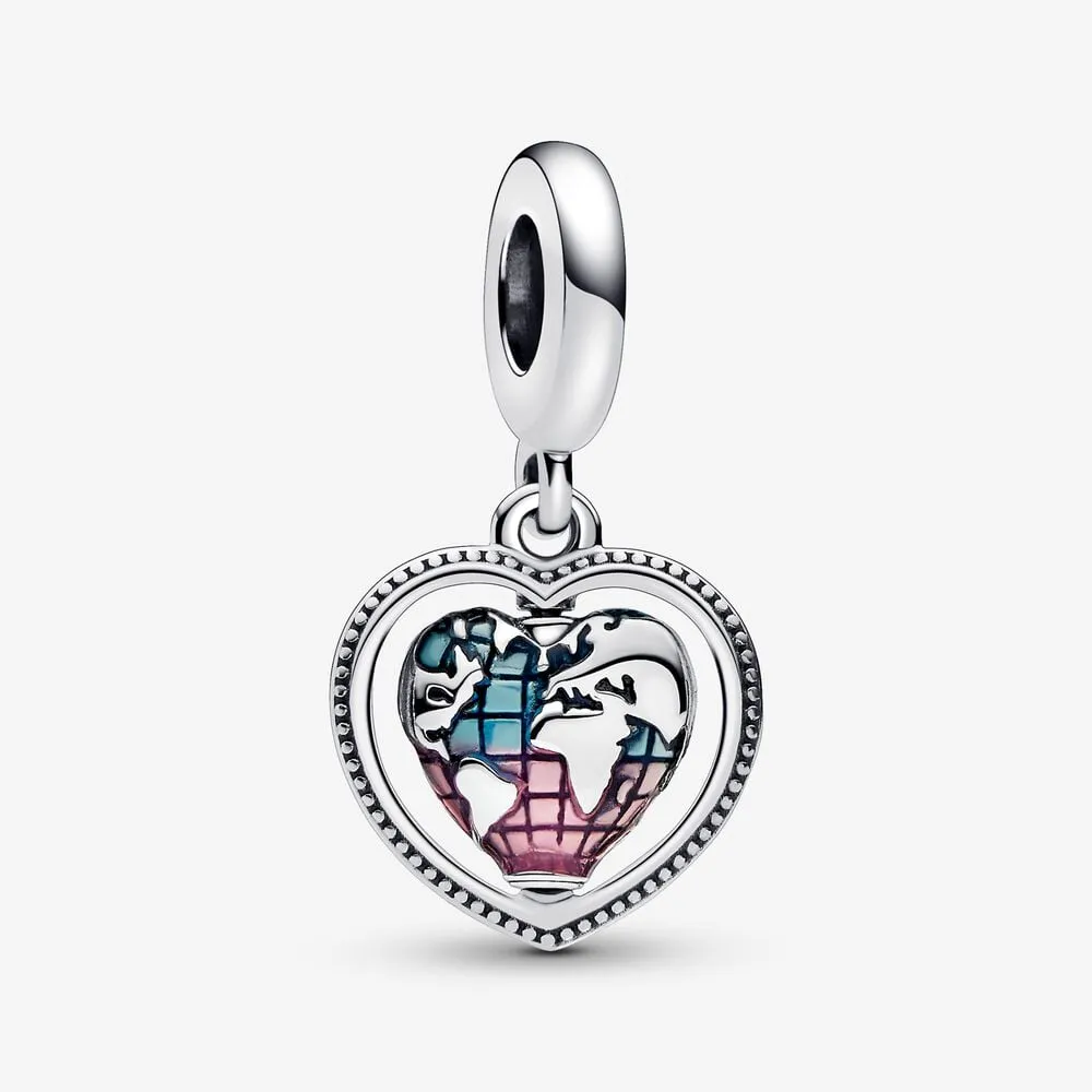 Pandora Family Spinning Heart Globe Dangle Charm - 792240C01