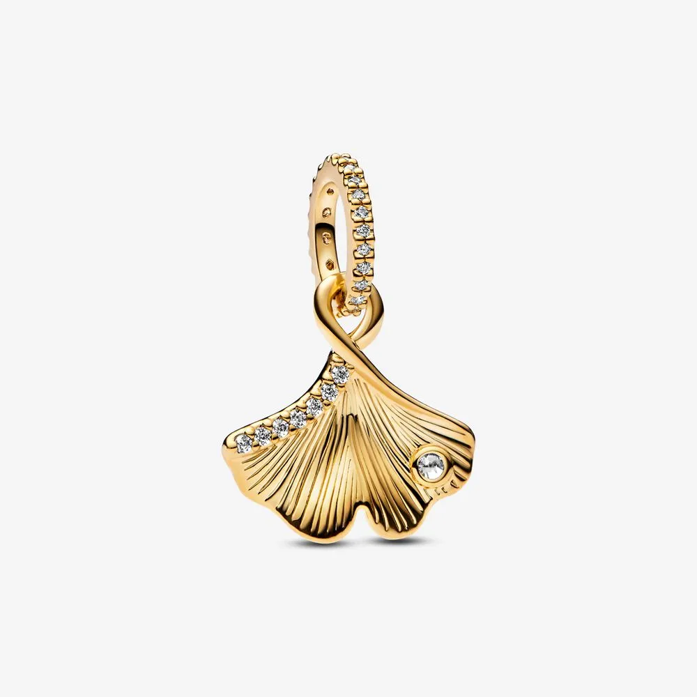 Pandora Ginkgo 14k gold-plated dangle with clear cubic zirconia - 762428C01