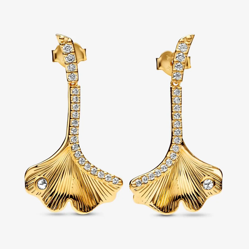 pandora ginkgo 14k goldplated drop earrings 262440c01