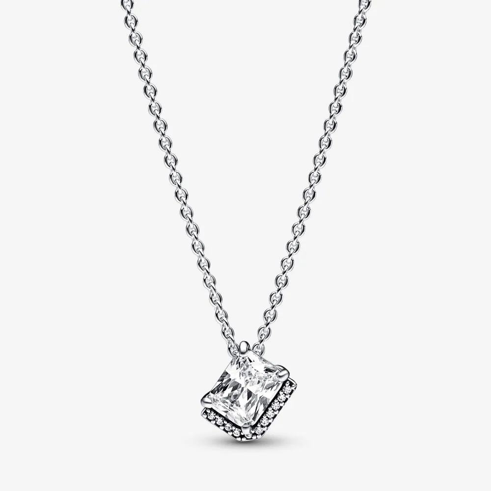 pandora rectangular sparkling halo collier necklace 392388c01