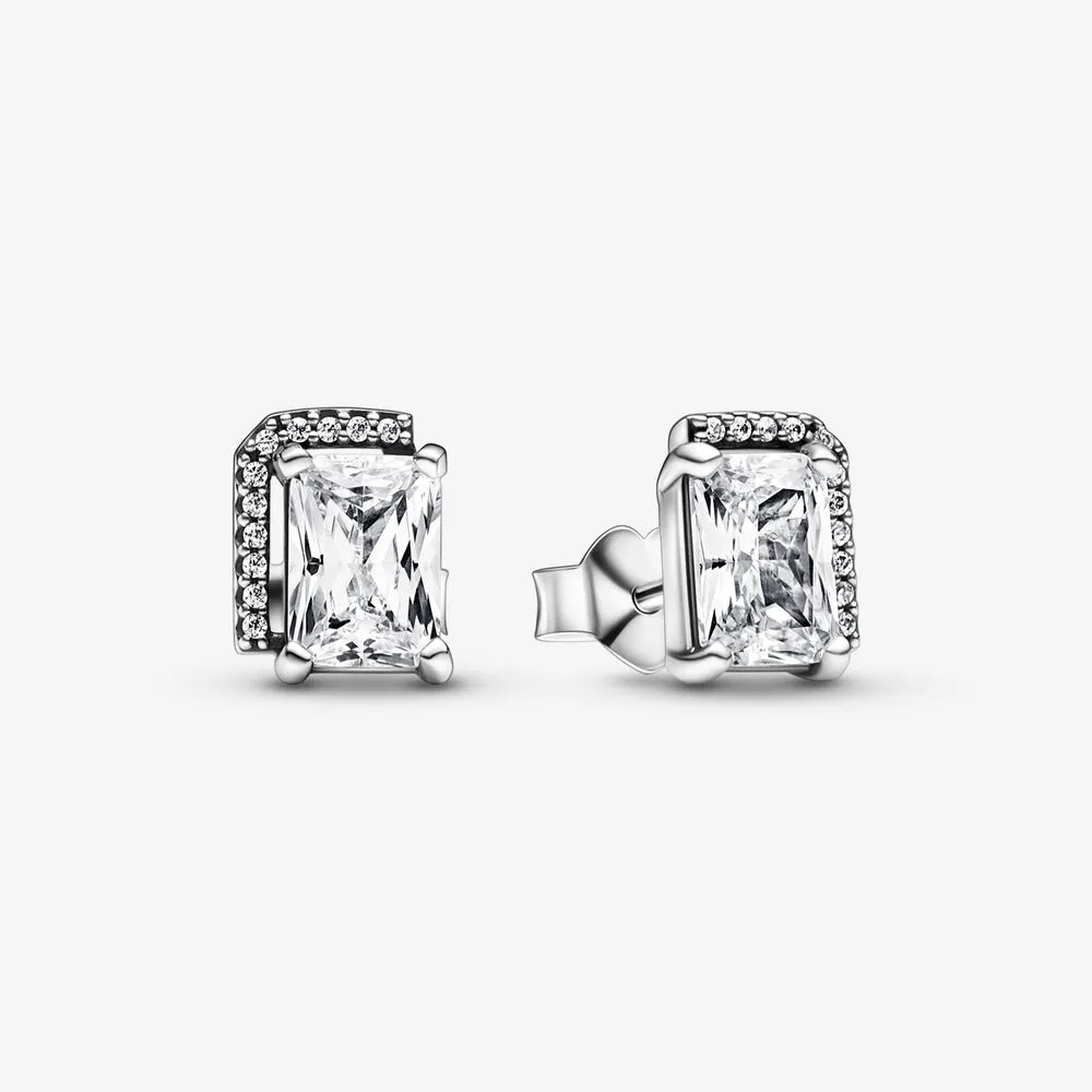 pandora rectangular sparkling halo stud earrings 292380c01