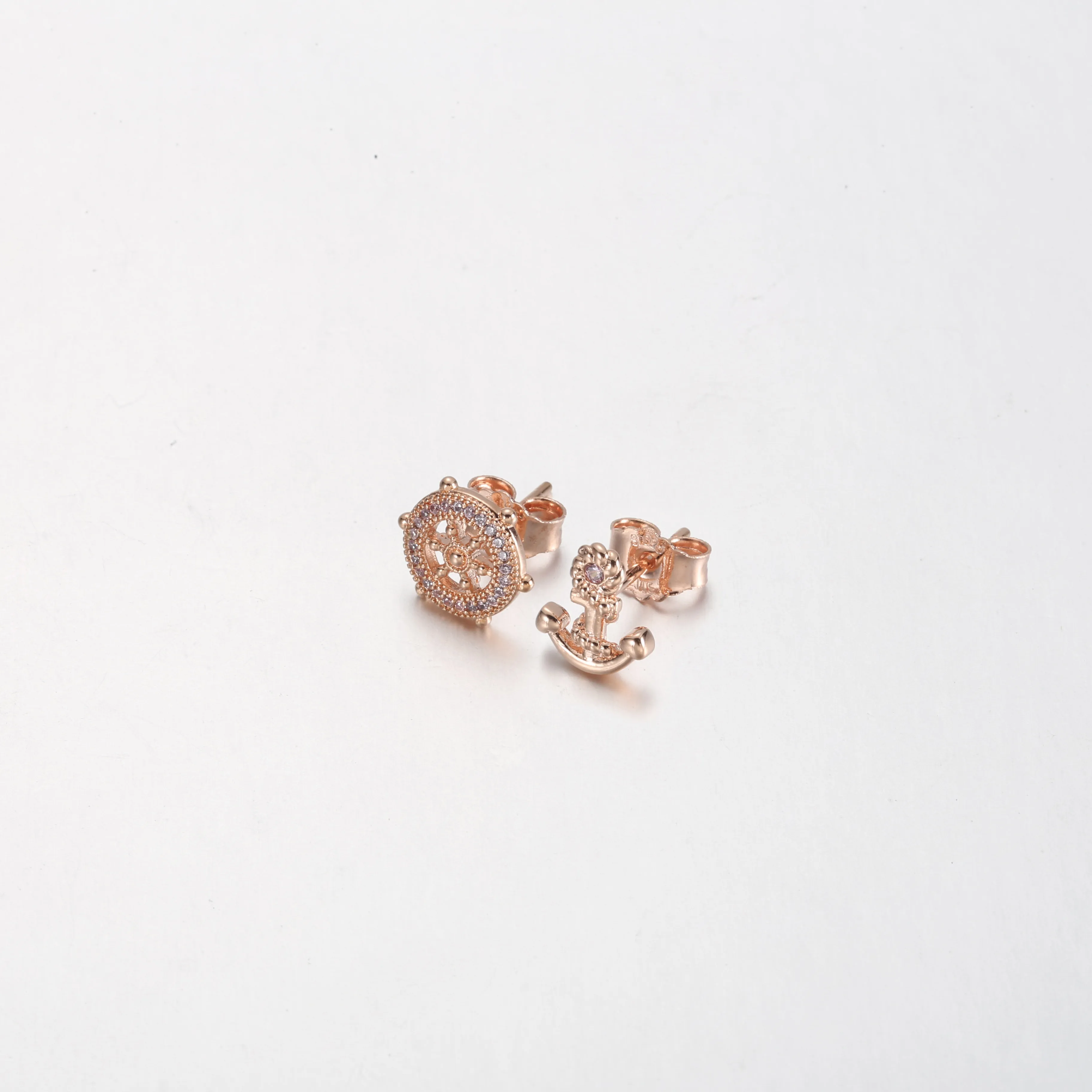 PANDORA Rose gold Sparkling Rudder and anchor Stud Earrings - P-D-3739