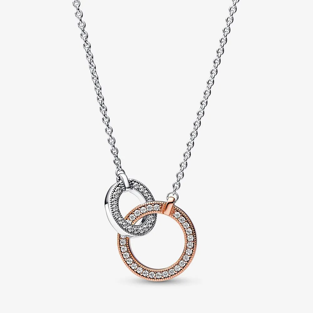 pandora signature two tone intertwined circles necklace 382778c01