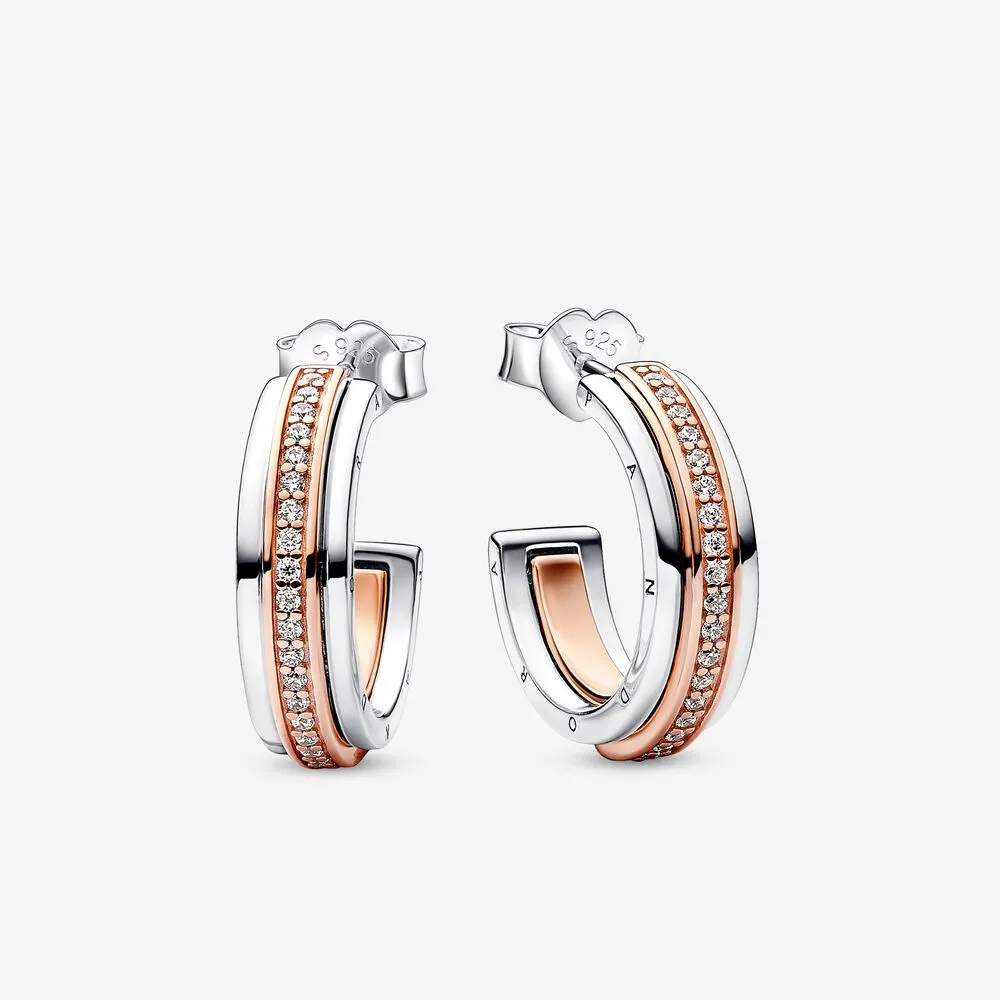 pandora signature two tone logo pavé hoop earrings 282737c01