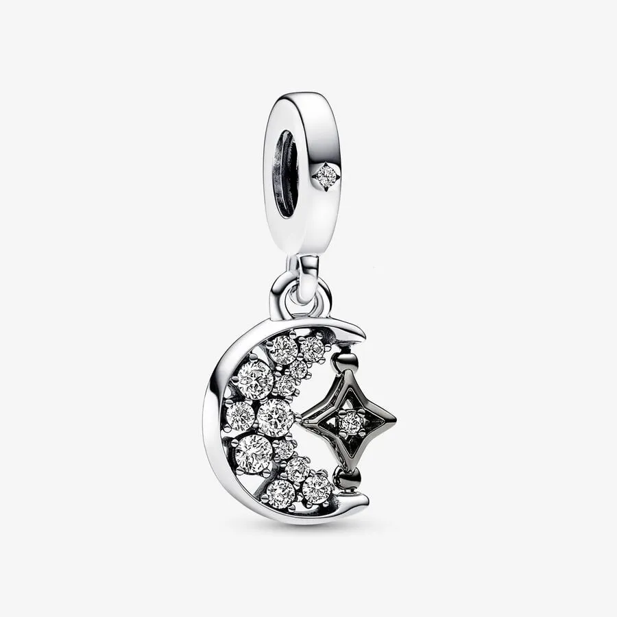 pandora sparkling crescent moon spinnable star dangle charm 792781c01