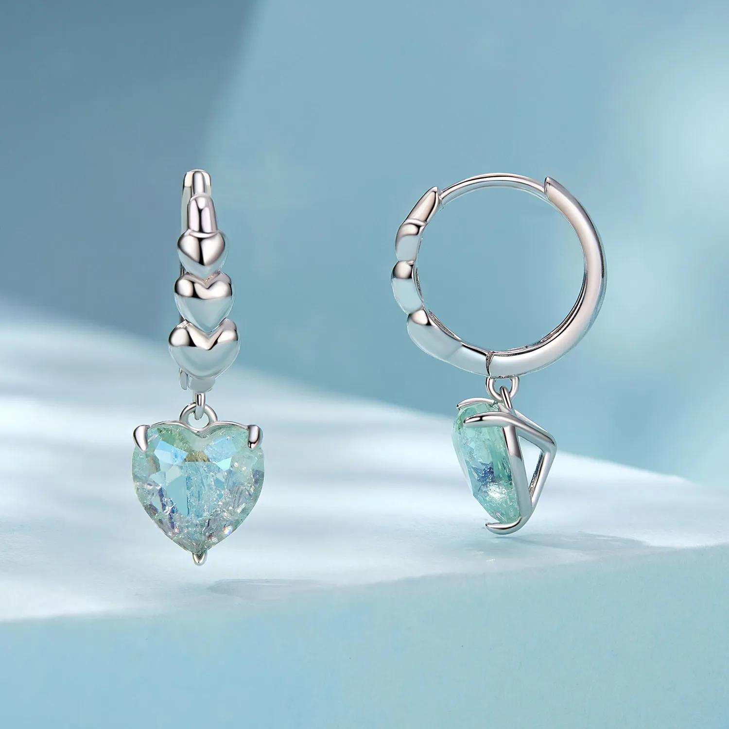 PANDORA Style Blue Green Ice Zirconia Heart Shape Earrings - SCE1706