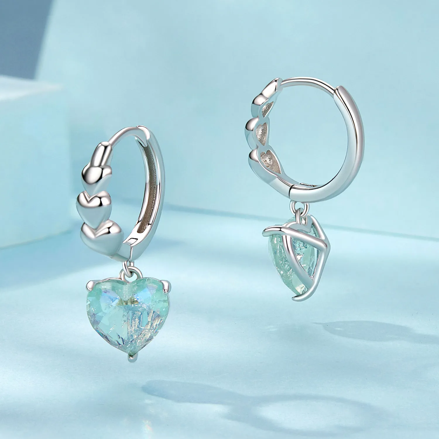 PANDORA Style Blue Green Ice Zirconia Heart Shape Earrings - SCE1706