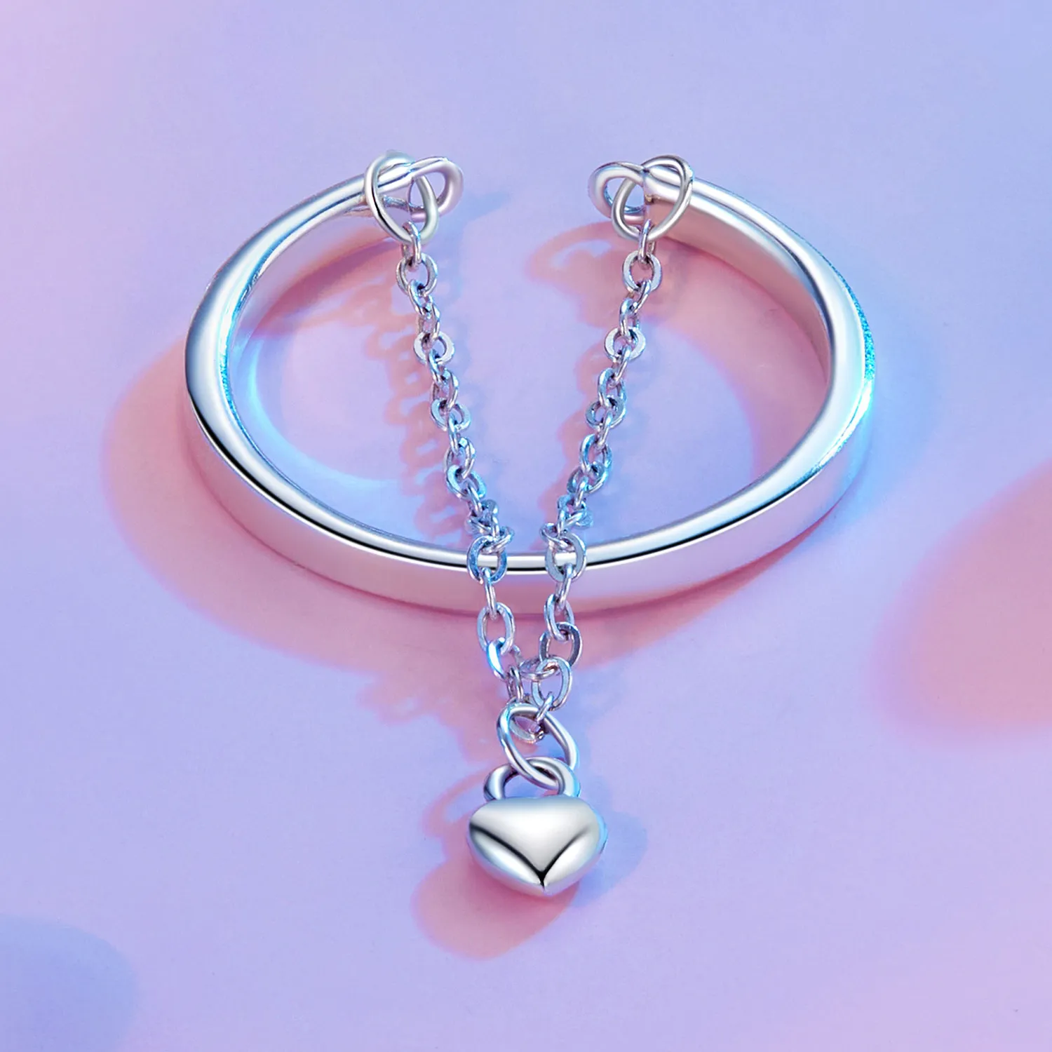 PANDORA Style Heart Shape Chain Double Layer Ring - SCR1004-E