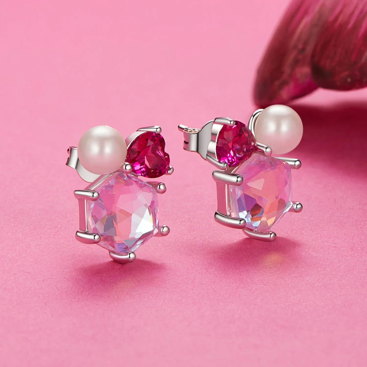 PANDORA Style Pink Sparkling Pearl Earrings - SCE1697