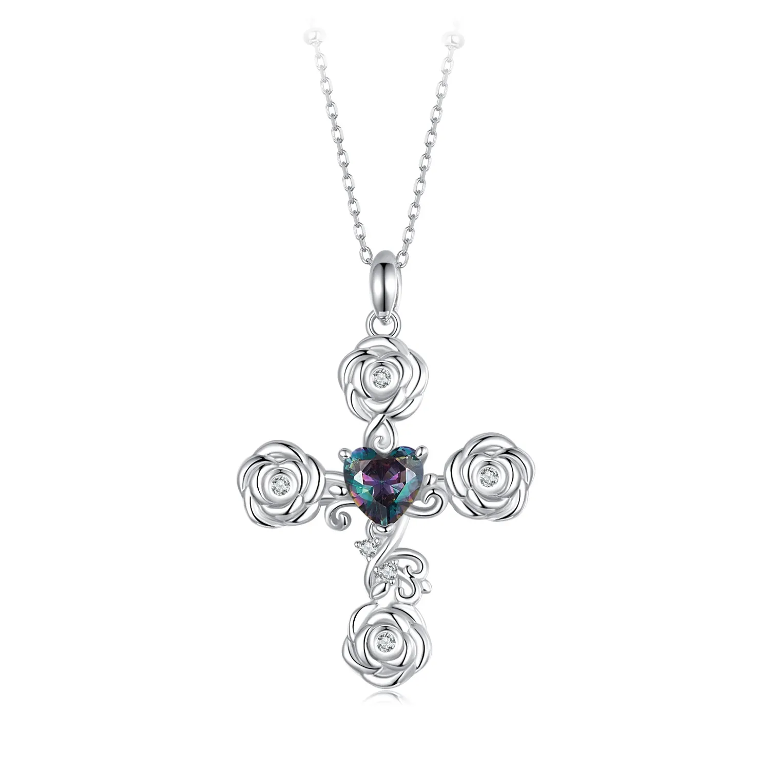 Pandora Necklace With Rose Cross Necklace - BSN379