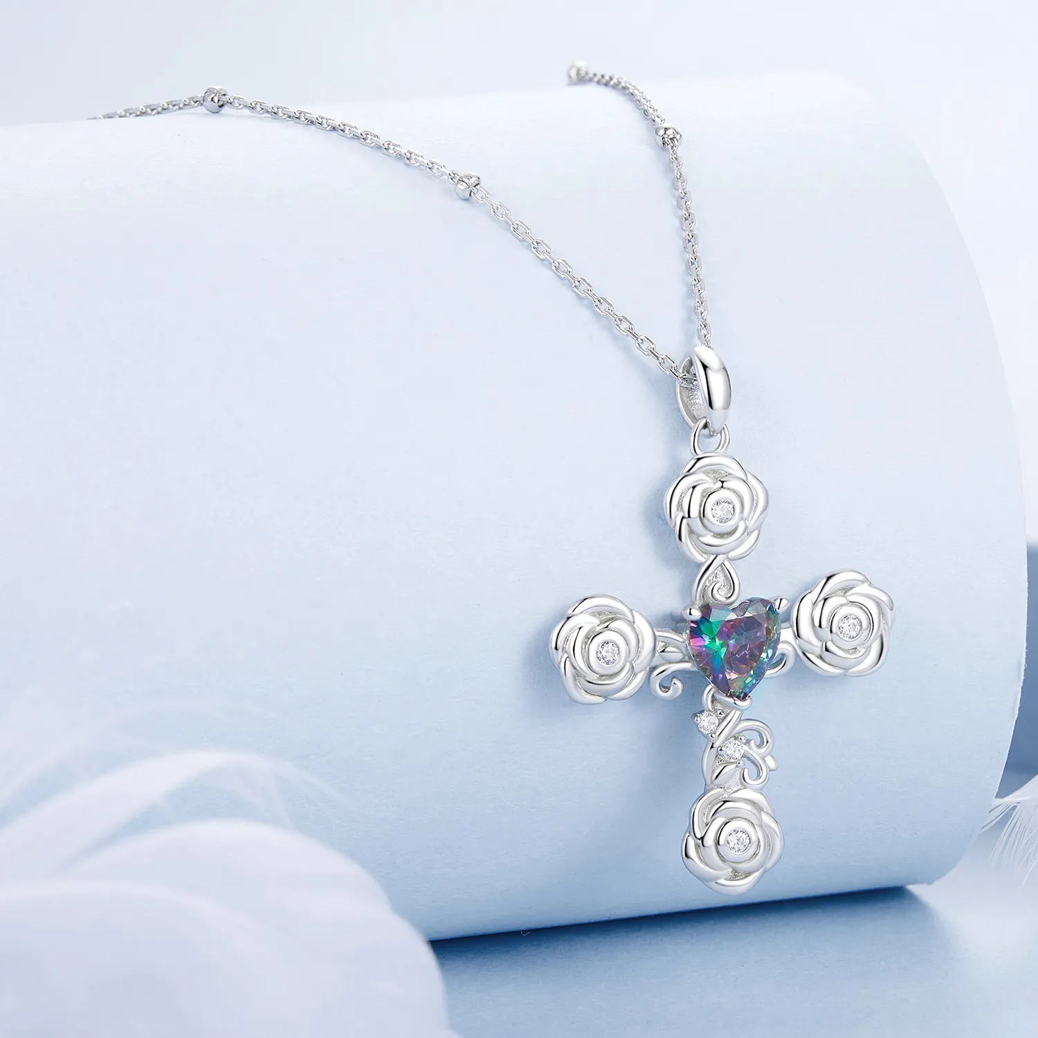 Pandora Necklace With Rose Cross Necklace - BSN379