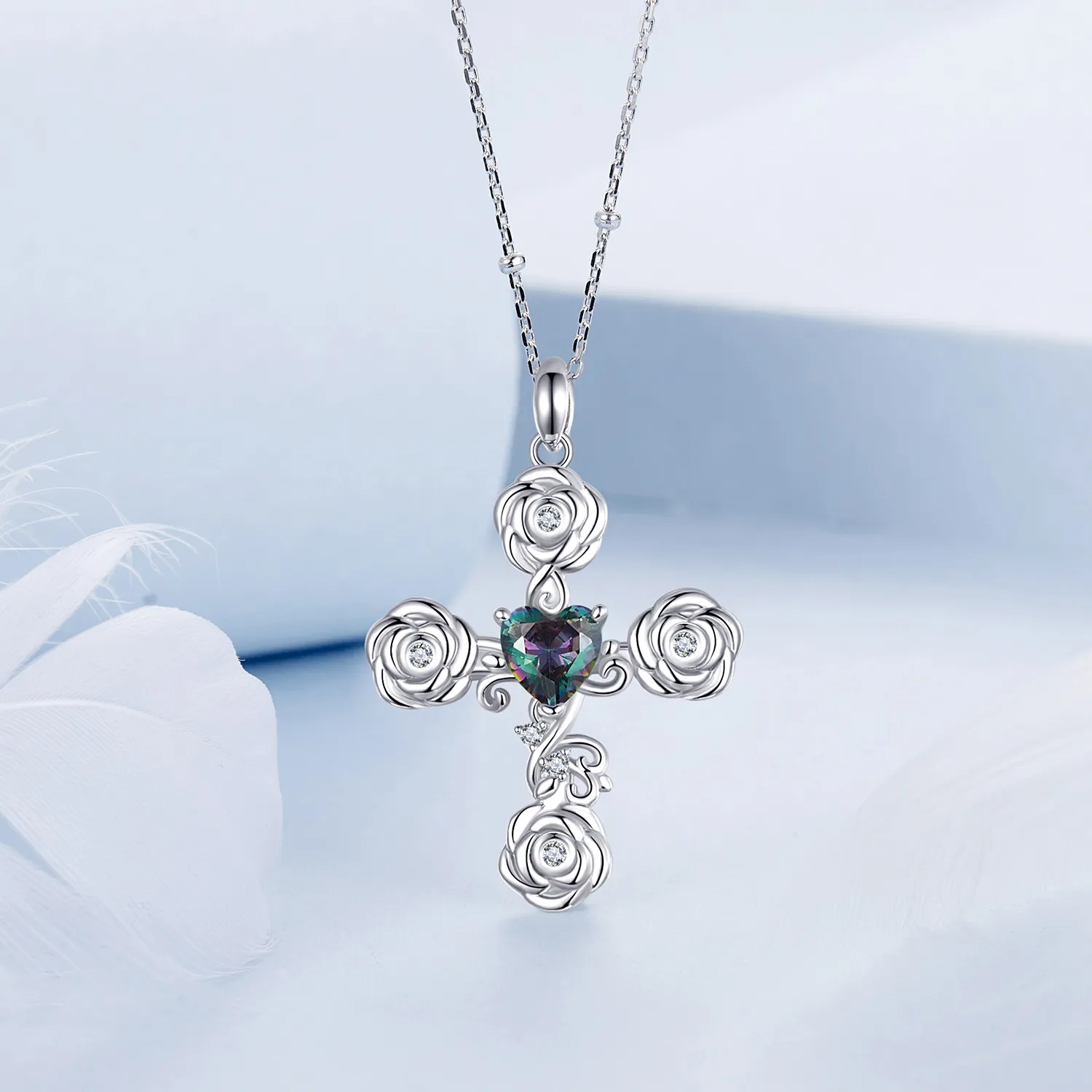 Pandora Necklace With Rose Cross Necklace - BSN379