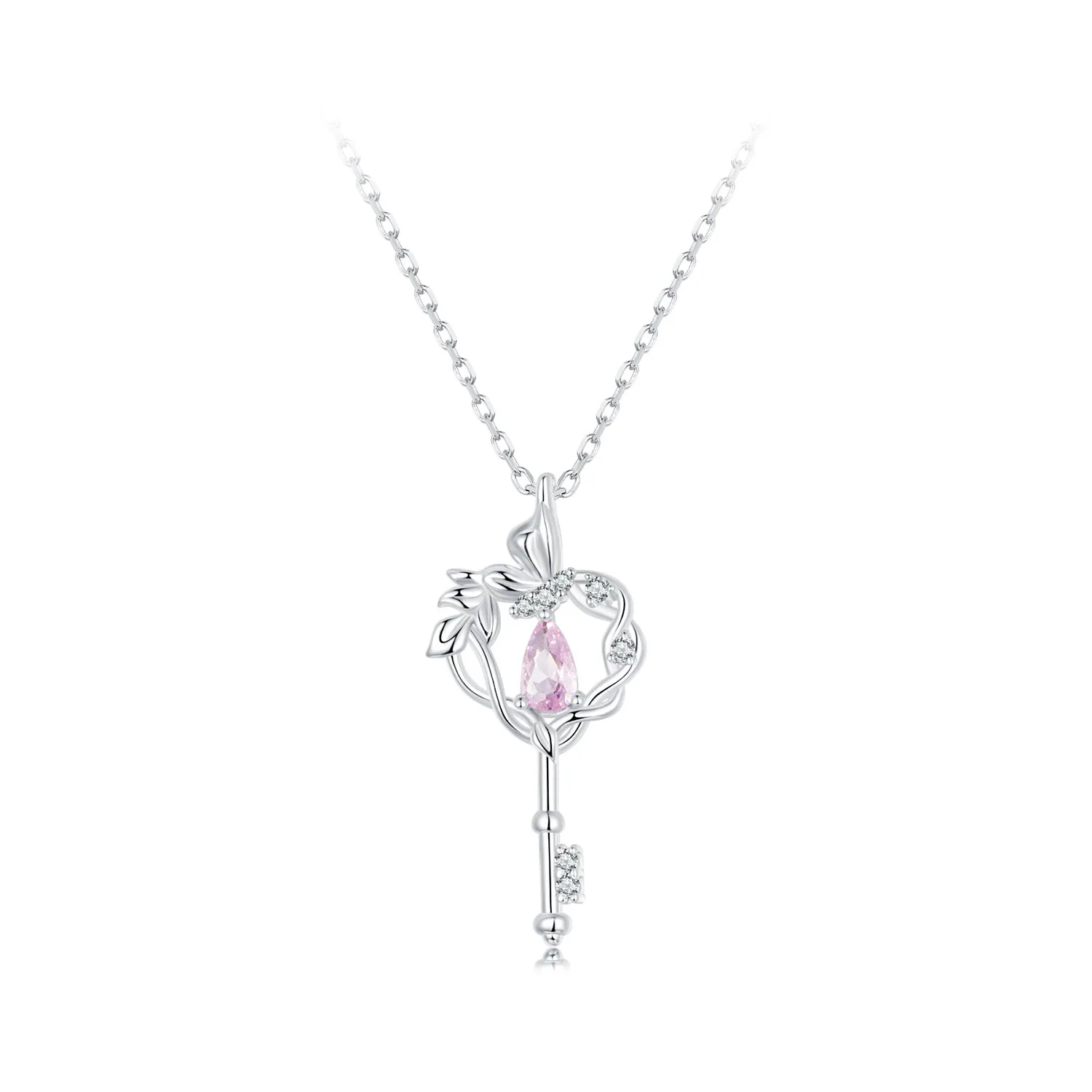 PANDORA Style Butterfly Vine Heart Key Necklace - SCN518