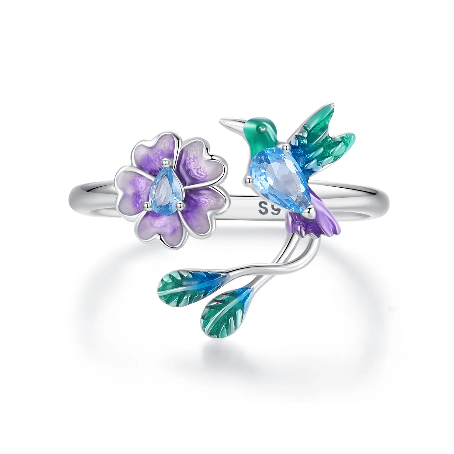 pandora style flower and bird open ring bsr536e