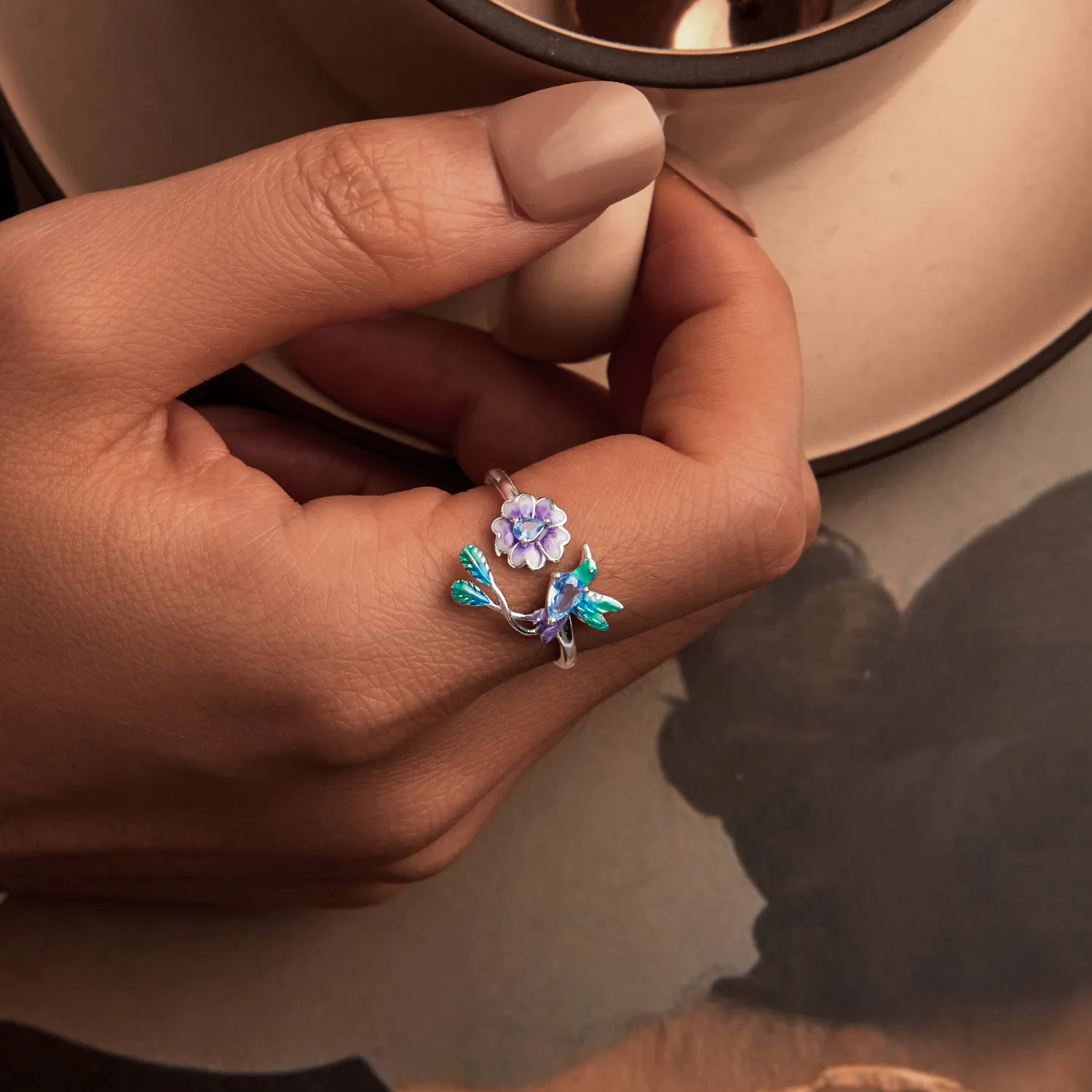 PANDORA Style Flower And Bird Open Ring - BSR536-E