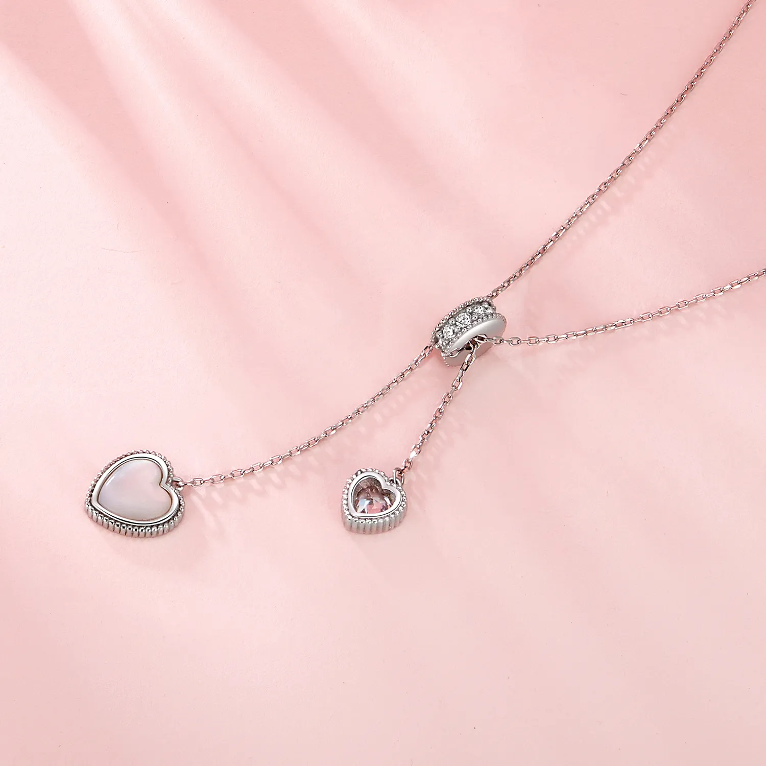 PANDORA Style Heart-Beating White Shell Y-Shaped Chain - BSN372