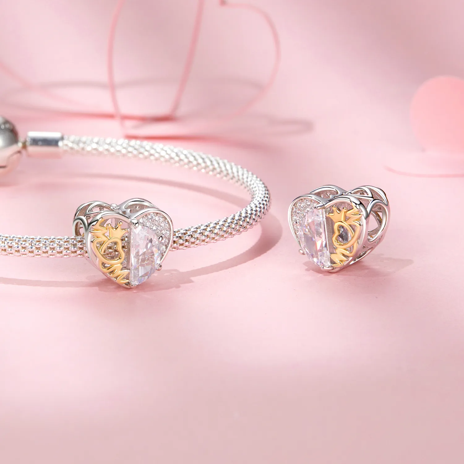 PANDORA Style Mom's Heart Beads - BSC1002