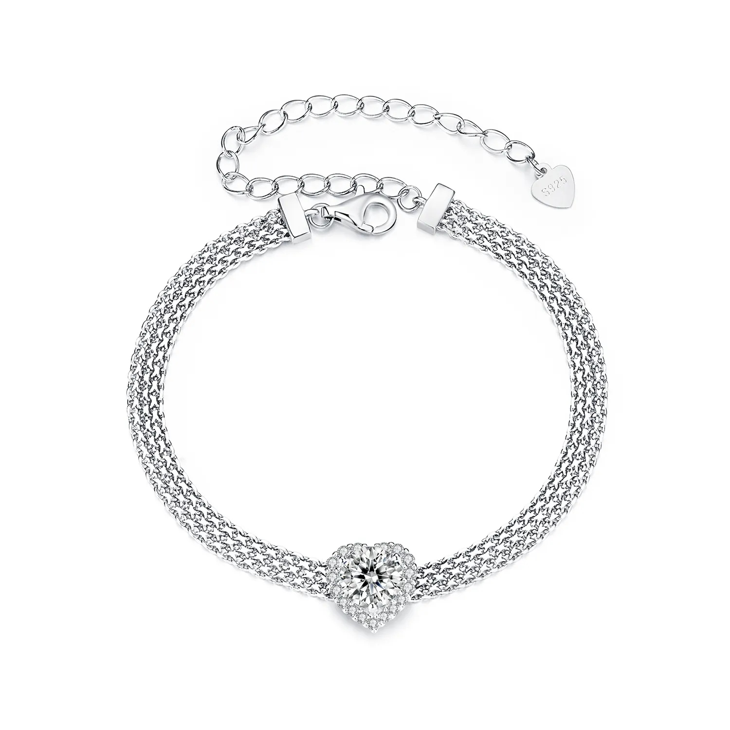 pandora style heart moissanite braided bracelet with one certificate msb019