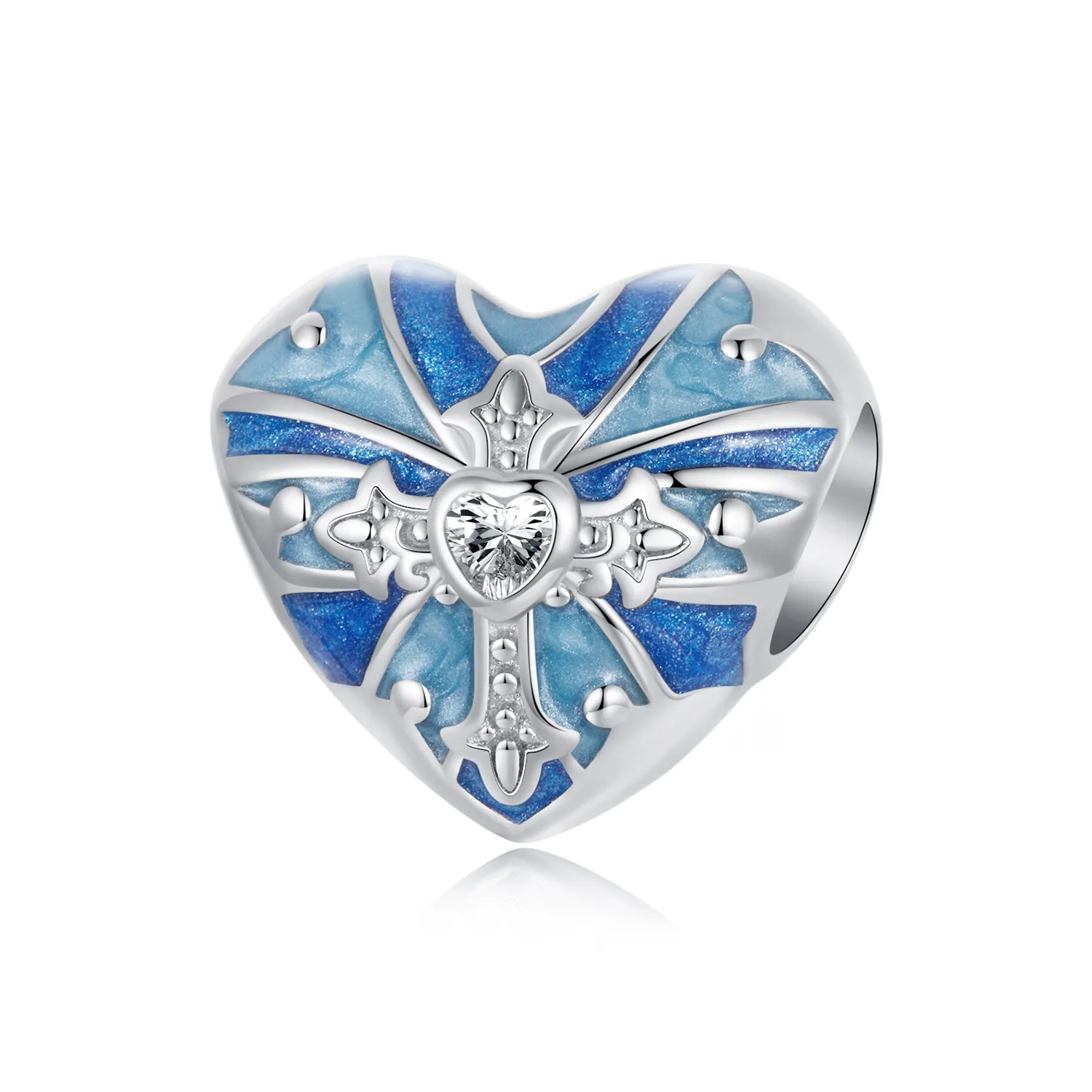 pandora style heart shaped cross charm bsc1024