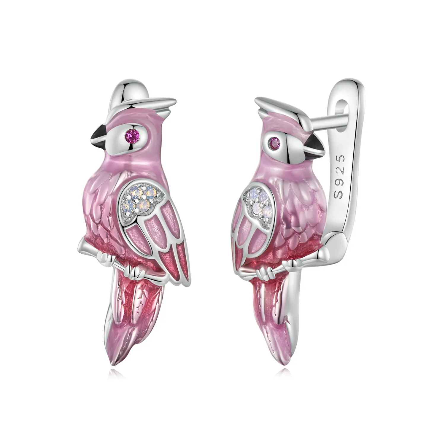 pandora style pink parrot earrings bse1005